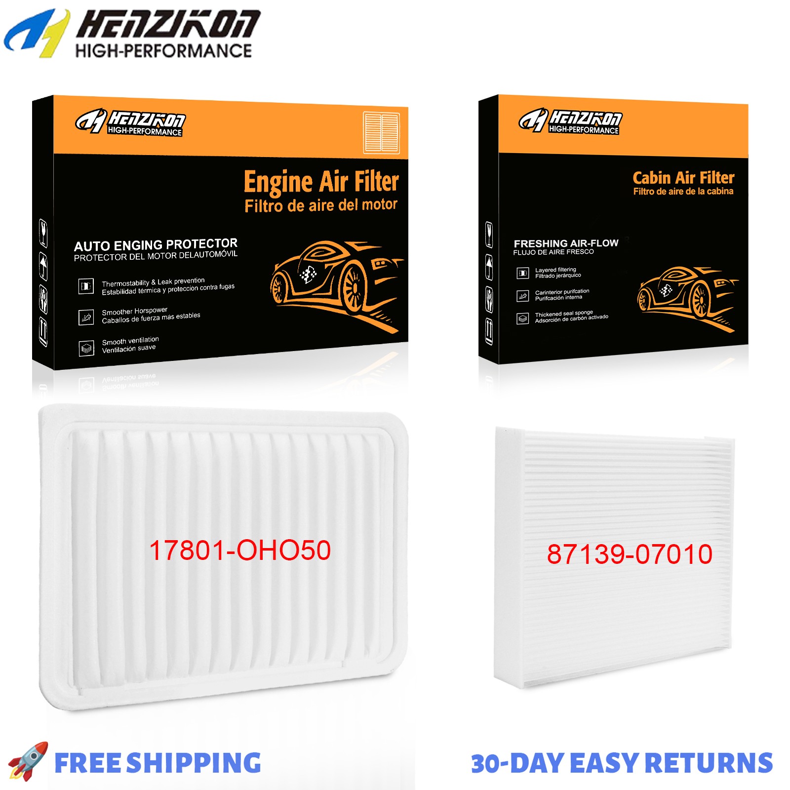 Cabin & Engine Air Filter Combo For Toyota Camry 2.5L 2.4L 2007-2017 17801-0H050