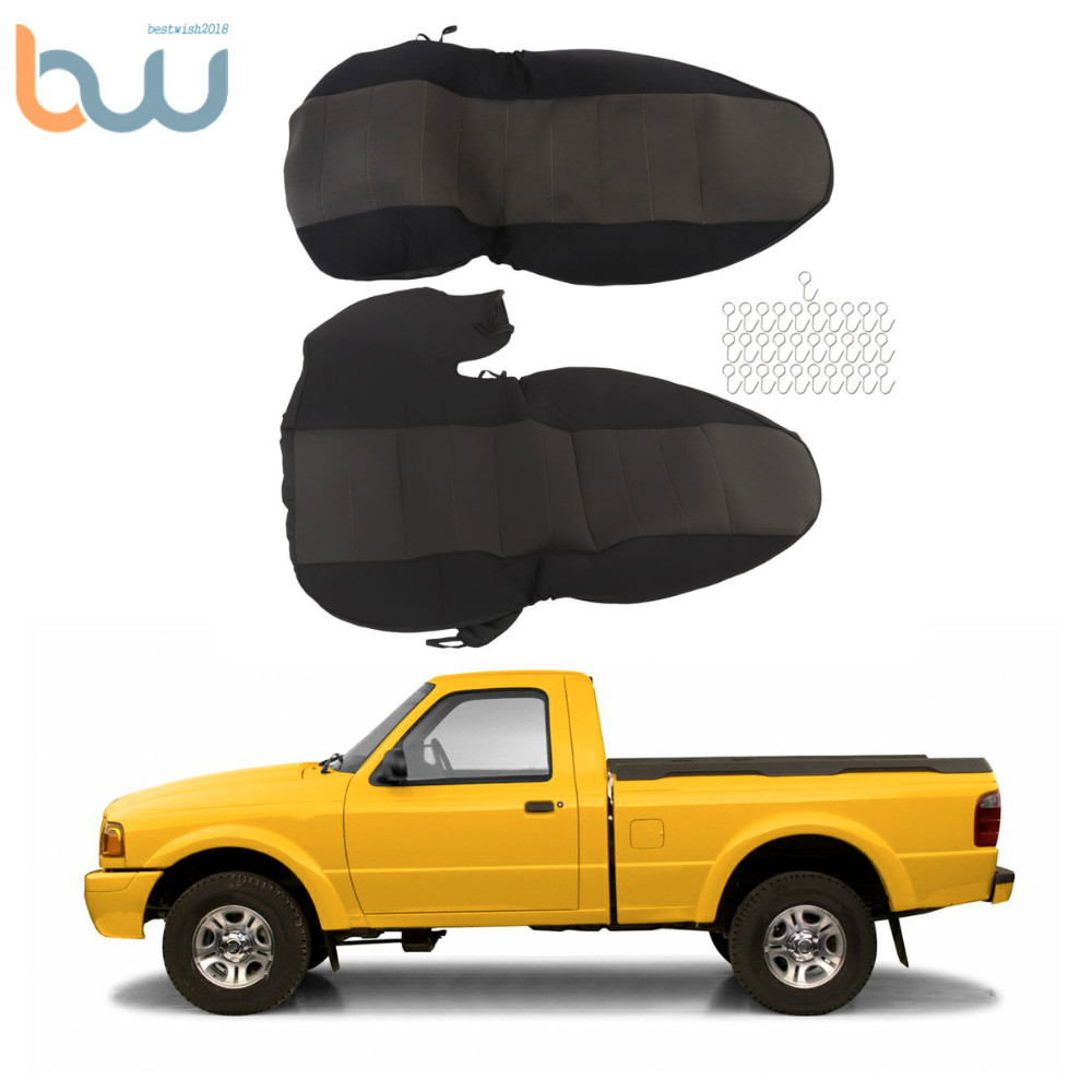Poly-Cotton Car Seat Covers Black/Charcoal For 98-03 Ford Ranger 60/40 Highback
