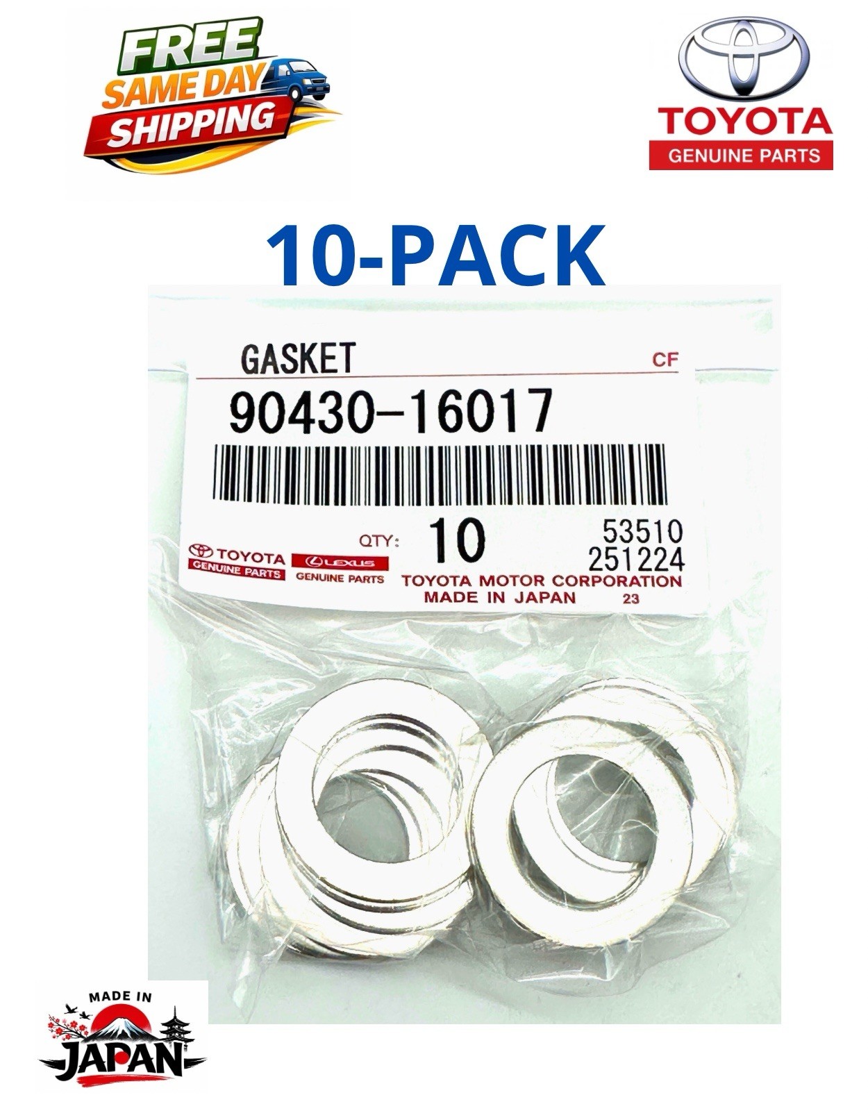 10-PACK Genuine Toyota Engine Oil Cooler Gasket 90430-16017 OEM NEW 9043016017