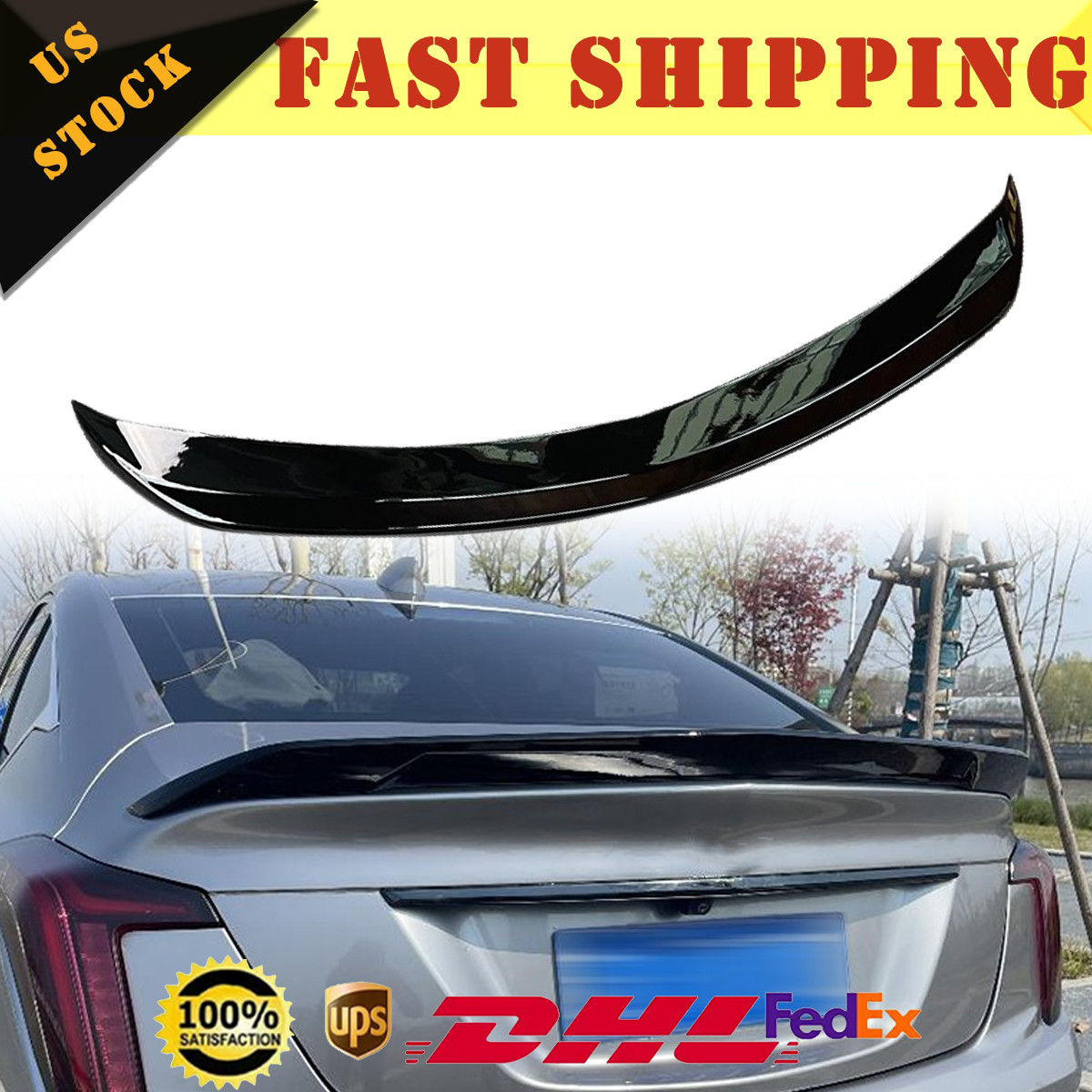 FOR CADILLAC CT5 V 20-25 GLOSS BLACKWING STYLE HIGH KICK DUCKBILL TRUNK SPOILER