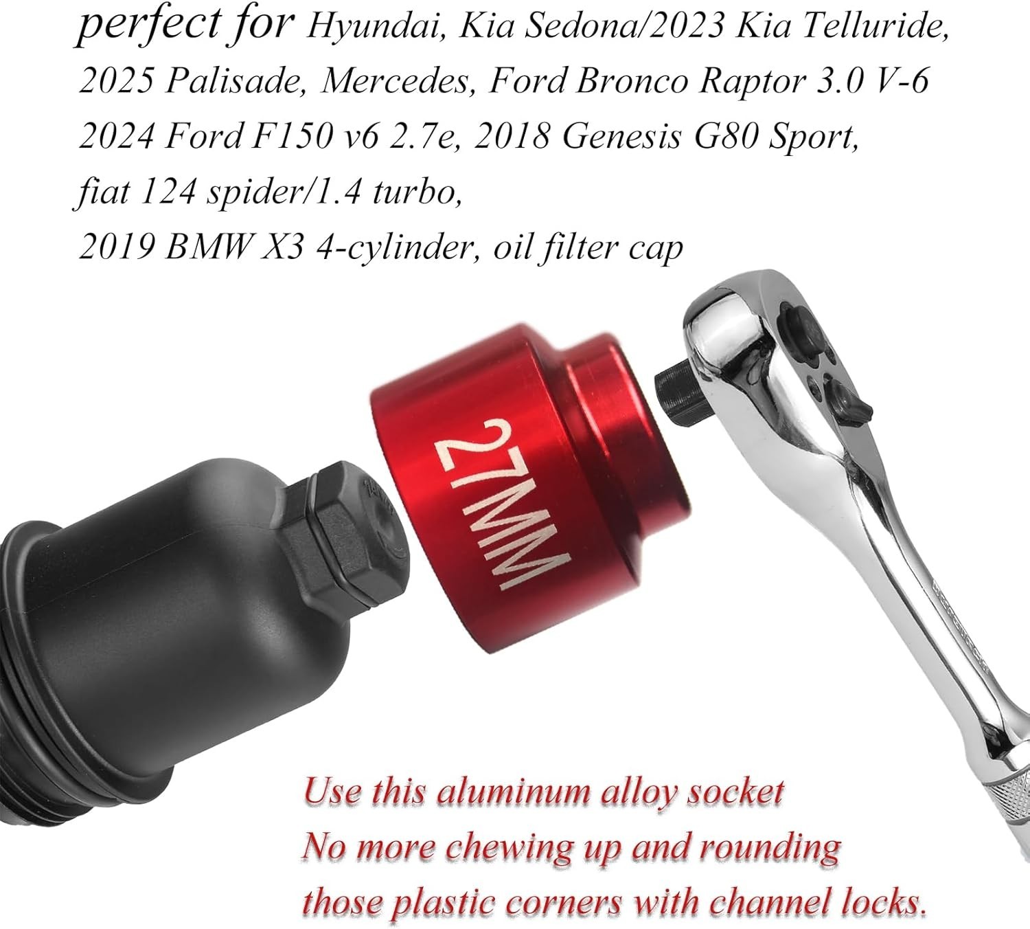 27mm oil filter socket wrench tool, low profile 3/8″ Drive Oil 27mm, Red’