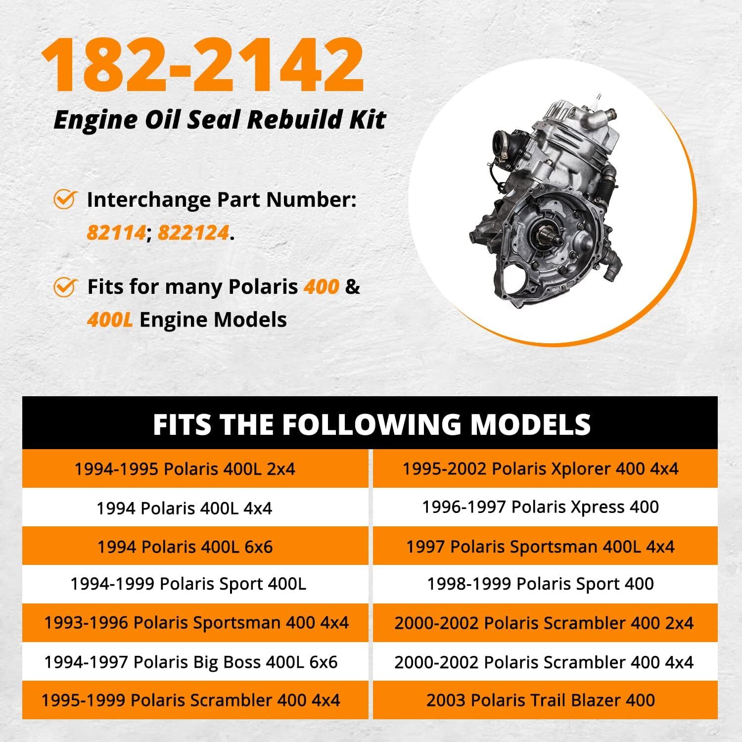 182-2142 Complete Engine Oil Seal Rebuild Kit For Polaris Sportsman 400 400L