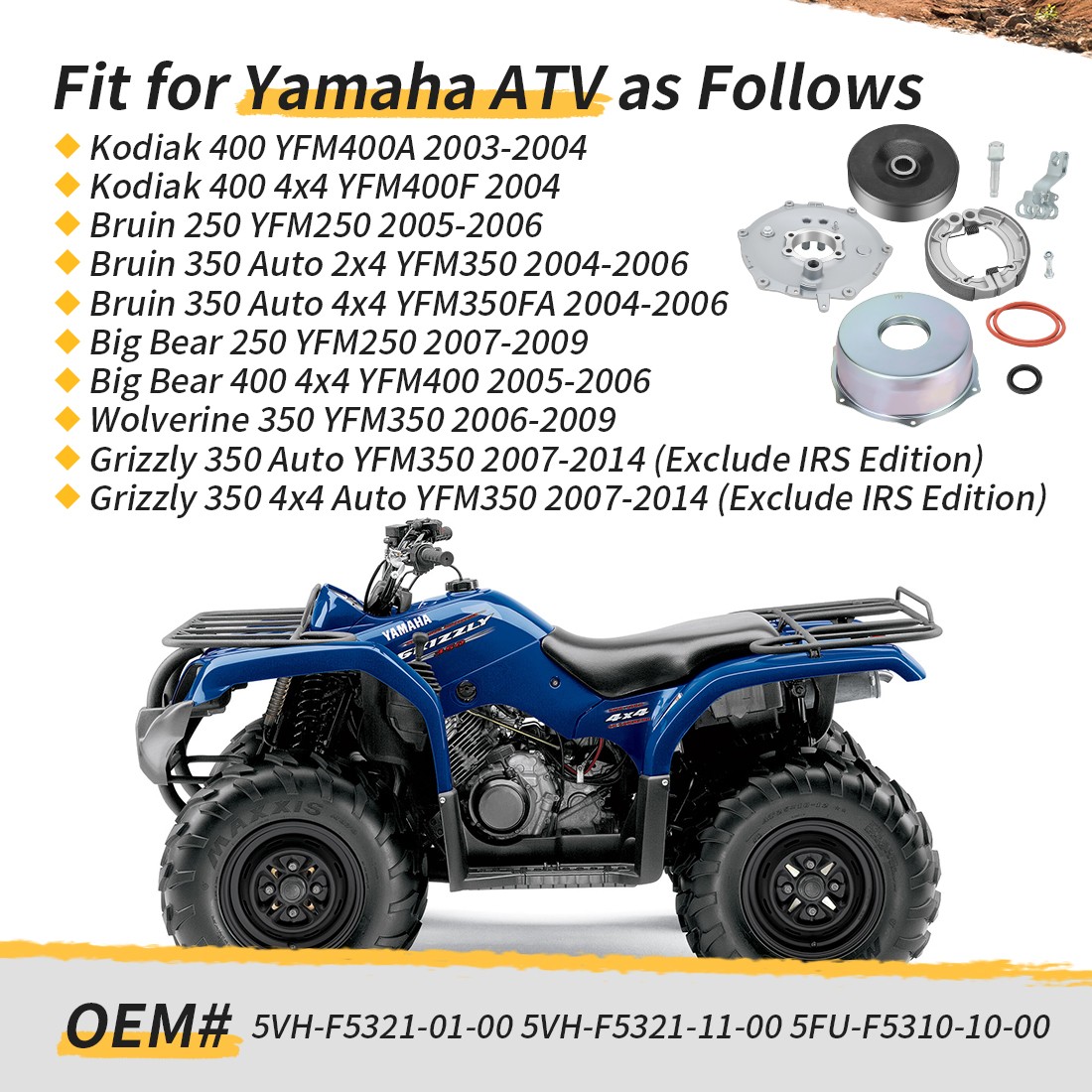 Rear Brake Plate Cover Drum Shoes Kit for Yamaha Big Bear 250 400 YFM250 YFM400