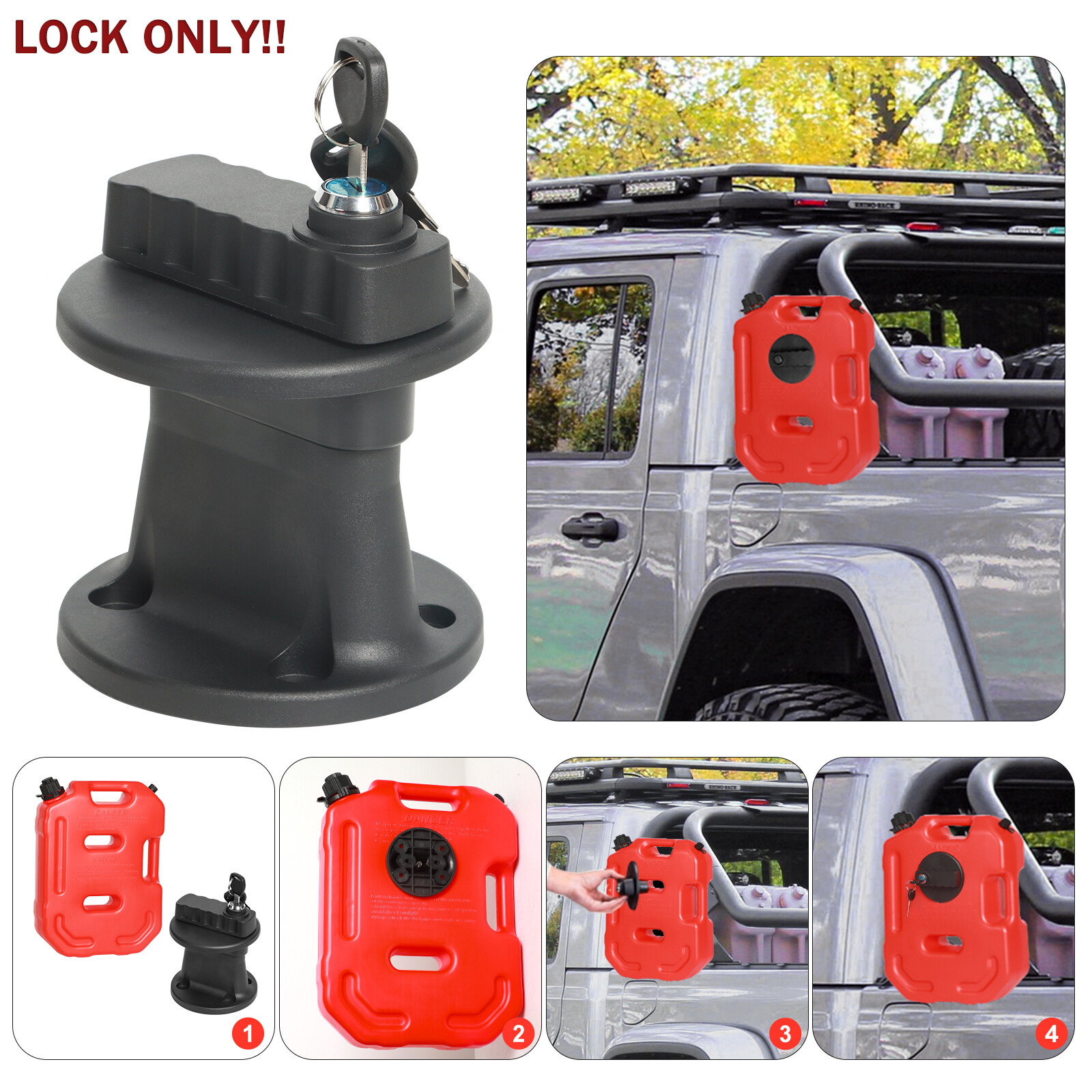 2.6 Gallon 10L Fuel Tank Pack Mounting Bracket Gas Container Can Lock SUV ATV
