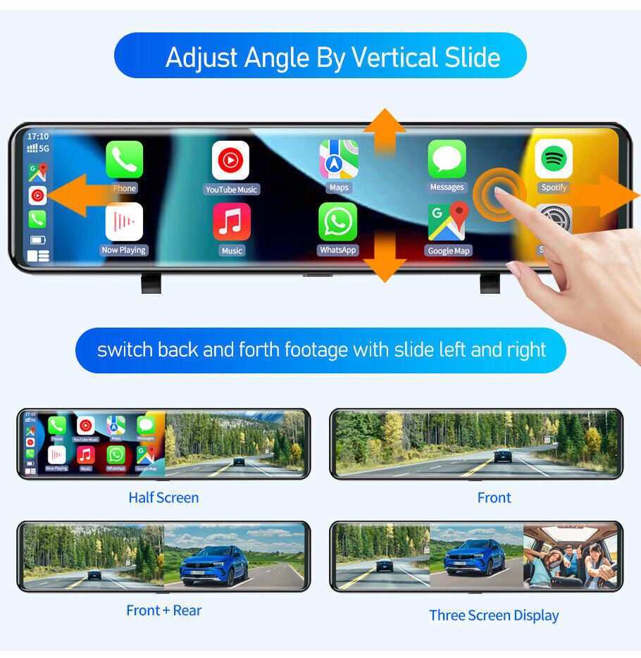 11.26INCH Touch Screen +GPS Mirror Dash Cam Wireless Apple Carplay Android HOT
