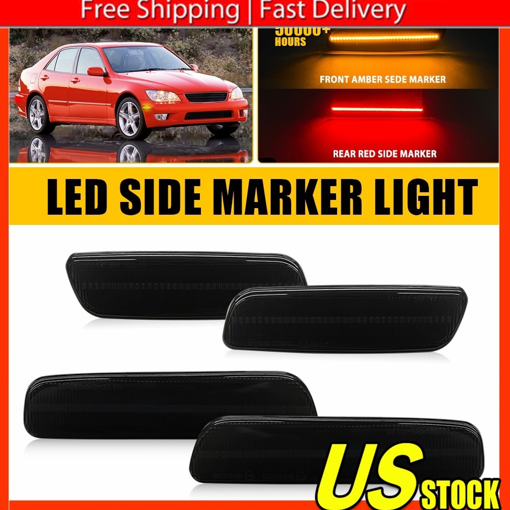 For 2000-2005 Lexus IS300 Smoke Front Amber+ Rear Red LED Side Marker Light 4X B