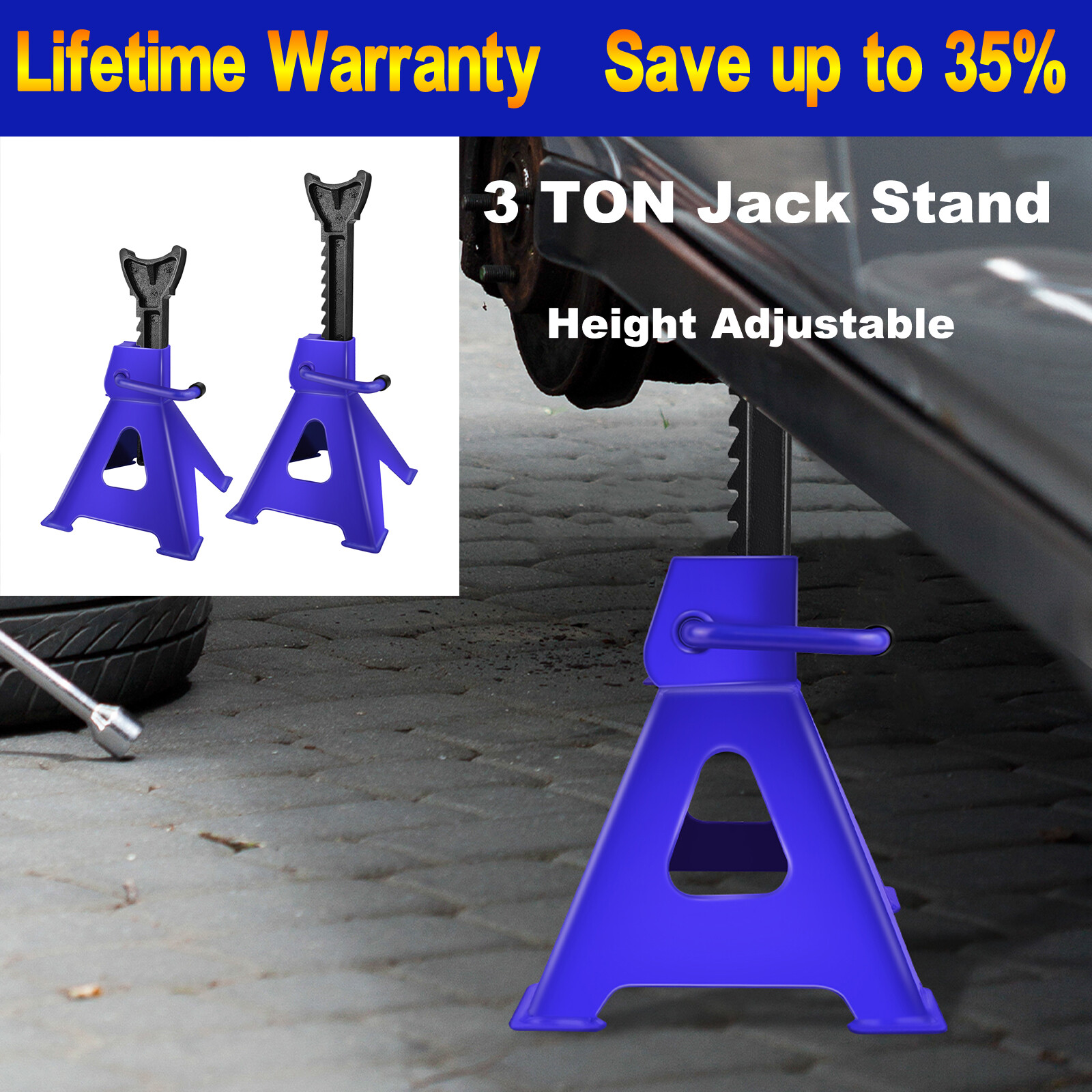 2PCS Axle Jack Stand 3 Tons Lifting Car Caravan Heavy Duty Steel Extended Height