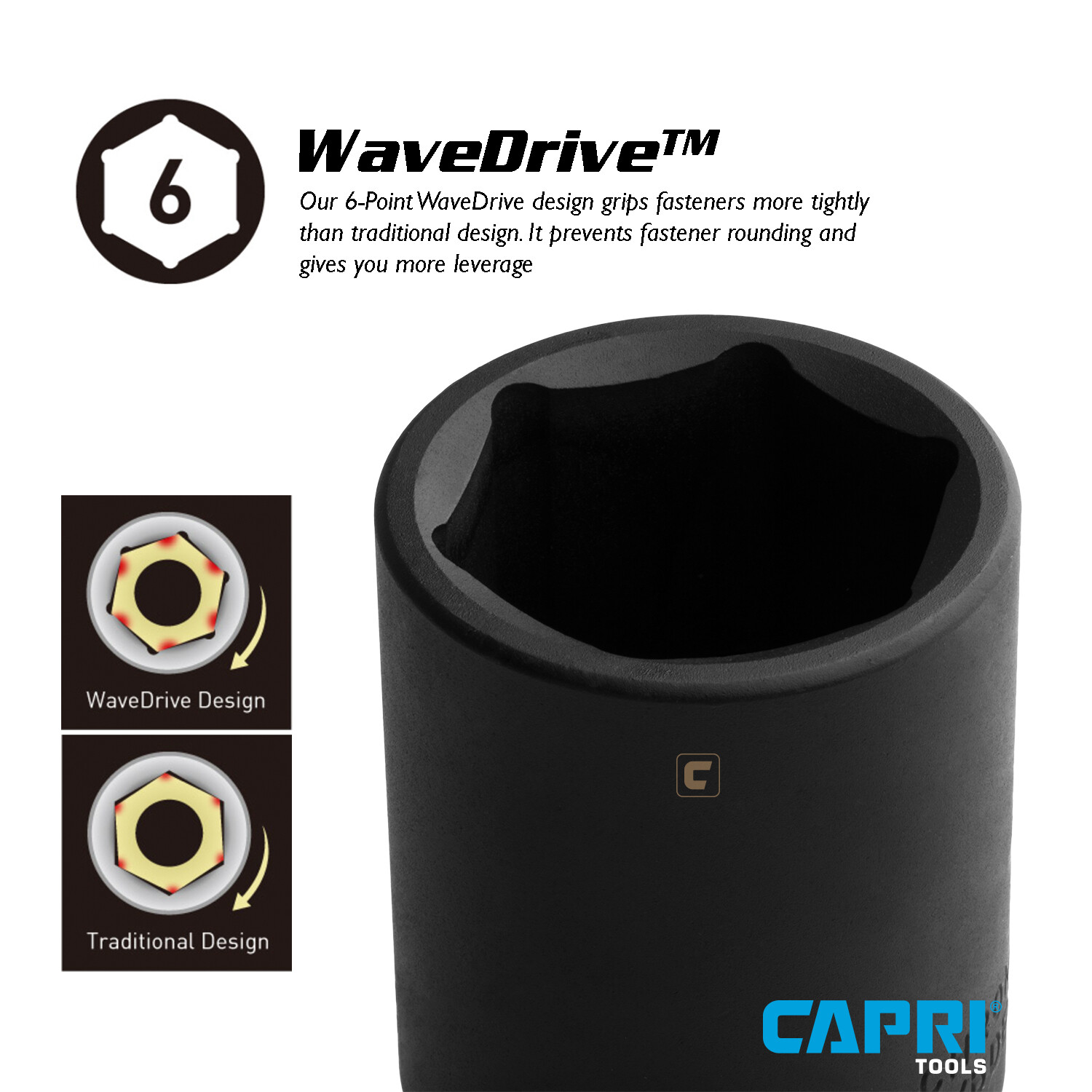 Capri Tools Shallow Impact Socket, 3/8 in. Drive, 6-Point, SAE 5/16 to 1 in