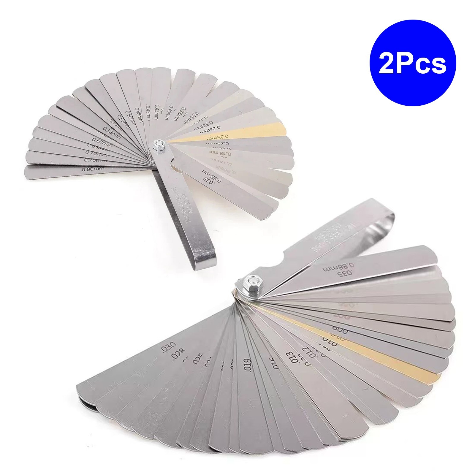 32Blade Feeler Filler Gauge Spark Plug Gap Metric Imperial Measuring Brass 2Pcs