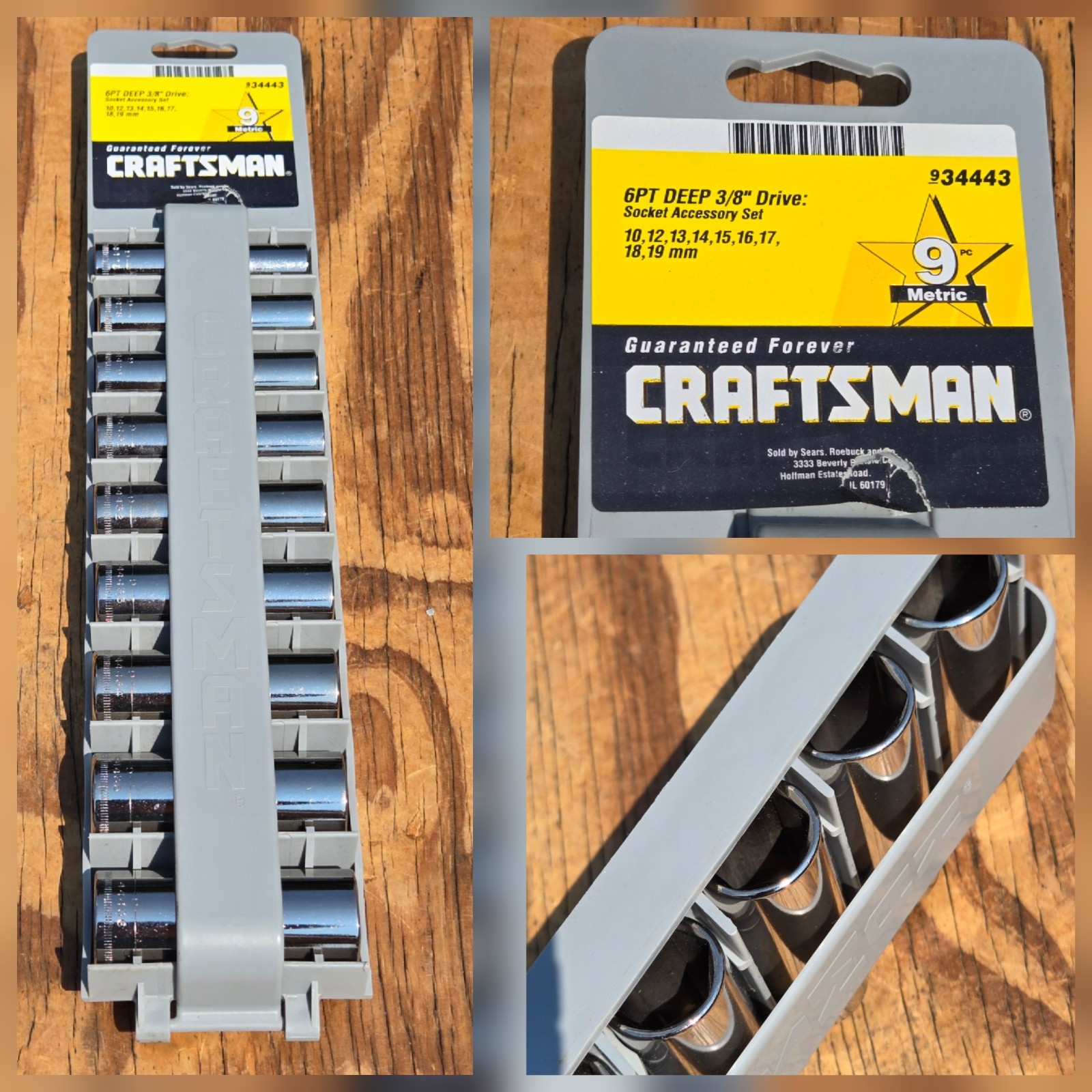 Vintage NOS SEARS Craftsman METRIC 9pc 6 Pt Deep Socket Set 3/8″ Dr. 34443 USA