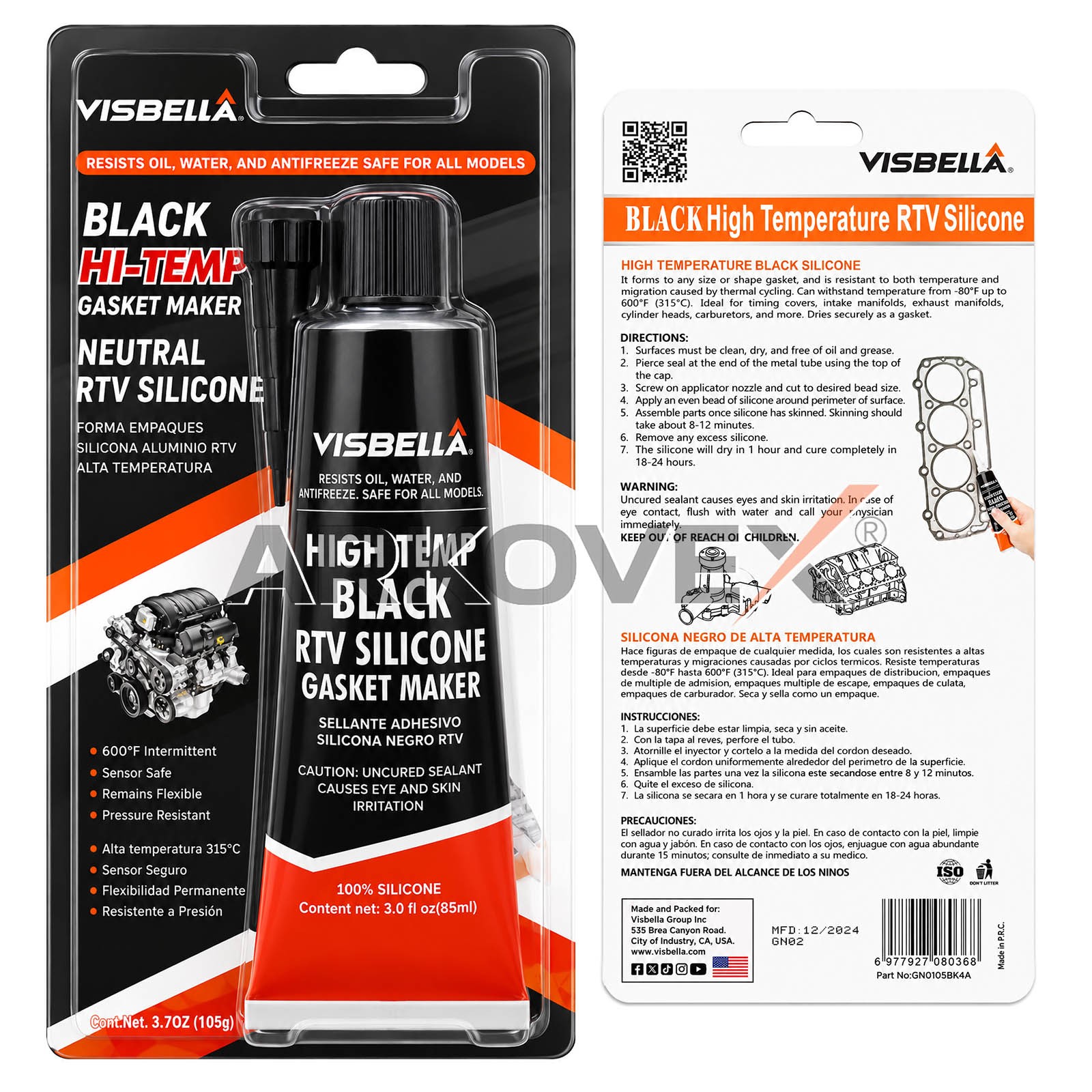 2X 3.7oz RTV Silicone Instant Gasket Maker Sealant Tube Black High Temperature