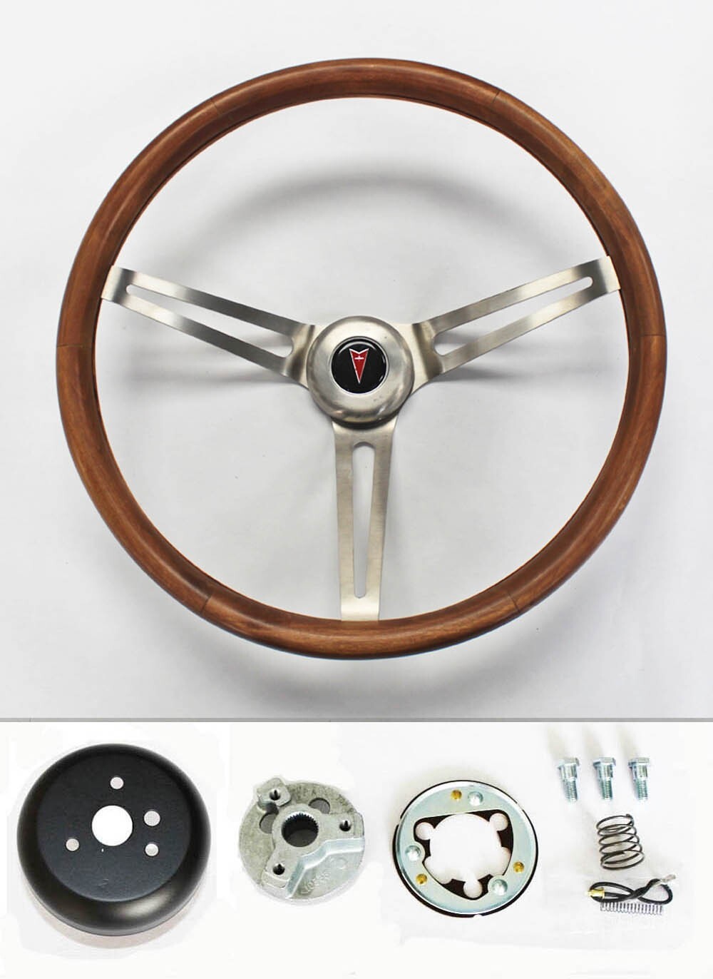 1967 1968 Grand Prix GTO Firebird 15″ Stained Wood Grip Stainless Steering Wheel