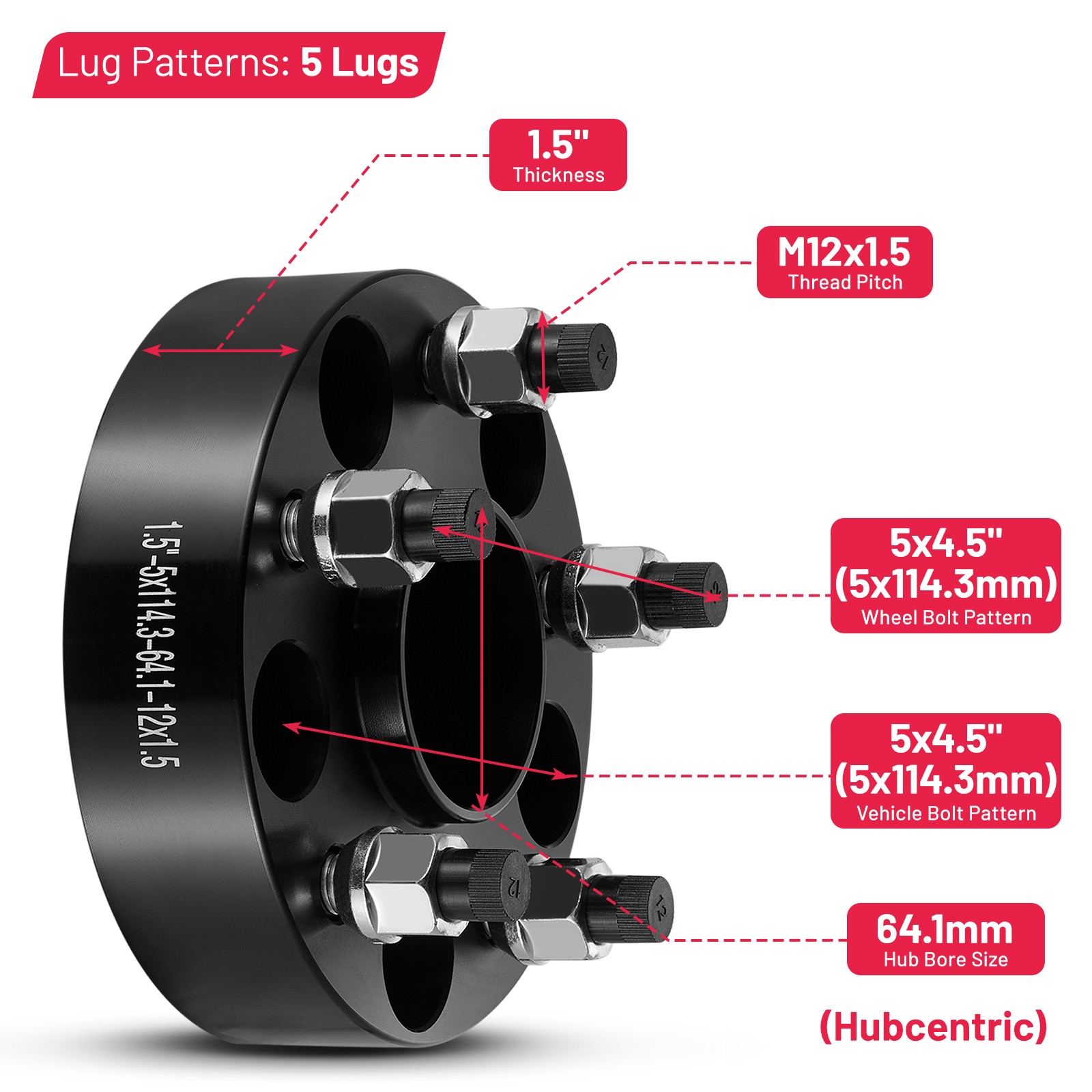 4PC 1″ 25mm HUBCENTRIC Wheel Spacers for Honda Acura 5×114.3 64.1mm Bore M12x1.5