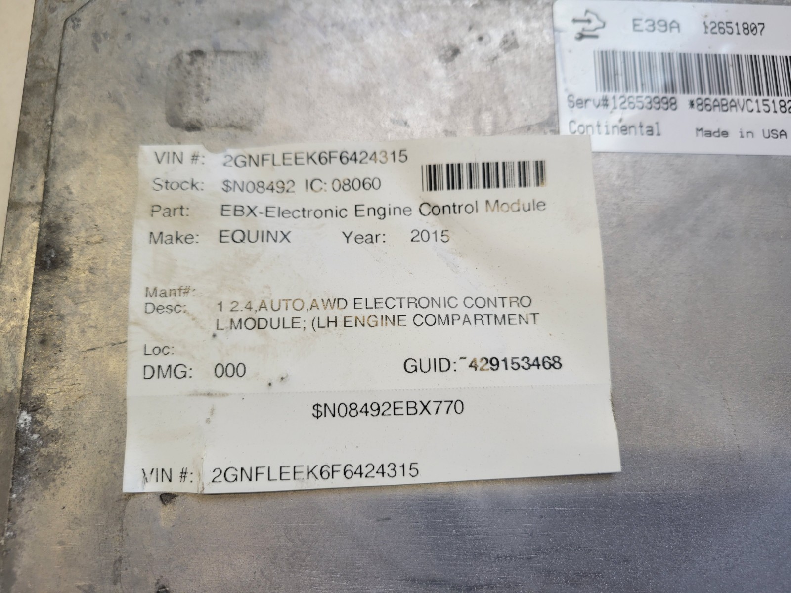 2013-2016 Chevrolet Equinox Engine Control Module Computer ECM PCM 12653998 OEM