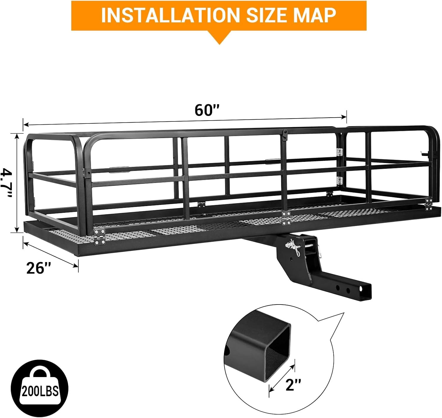 750LB Folding Trailer Hitch Mount Cargo Carrier Basket Rear Luggage Rack Camping