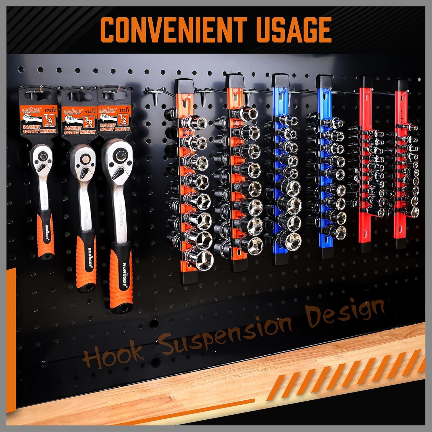 6PC Shallow Deep Socket Holder Organizer Rail Double Sided 1/4 3/8 1/2 in Driver