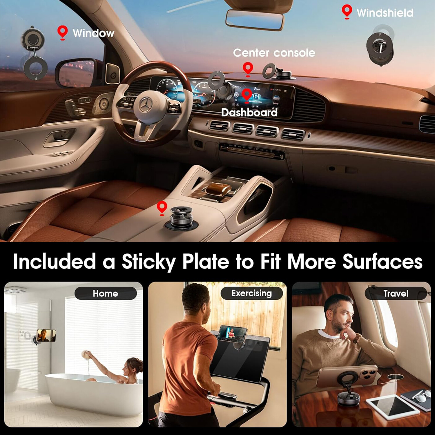 360° Adjustable Magnetic Vacuum Suction Cup Car Phone Holder Mount for MagSafe