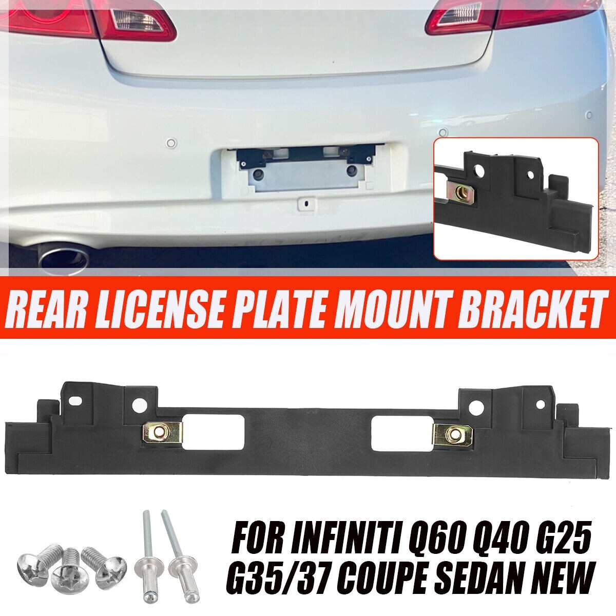 Rear License Plate Mount Bracket for INFINITI Q60 Q40 G25 G35/37 Coupe Sedan New