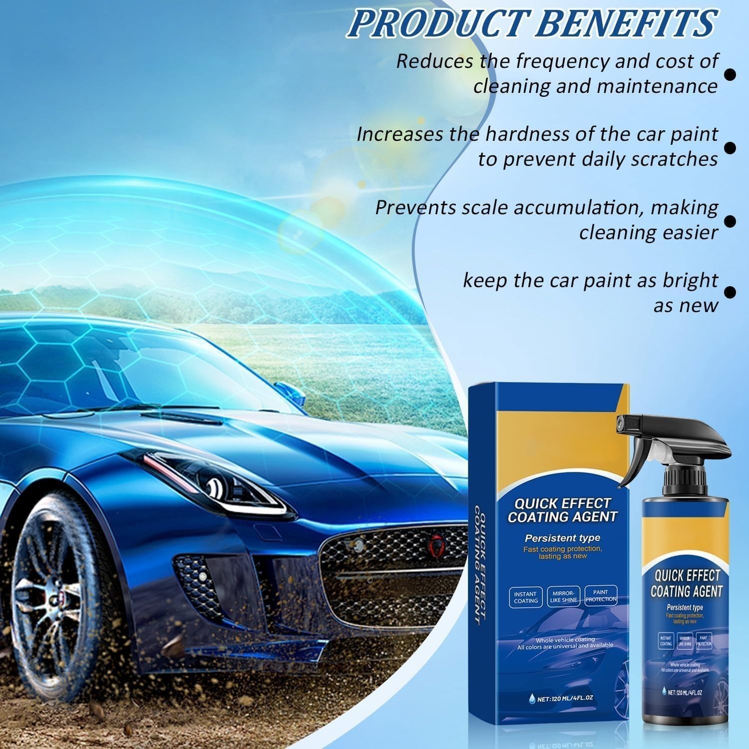 Ceramic Car Coating Spray – 120ml Quick-Dry UV Guard Quick Effect Coating Agent