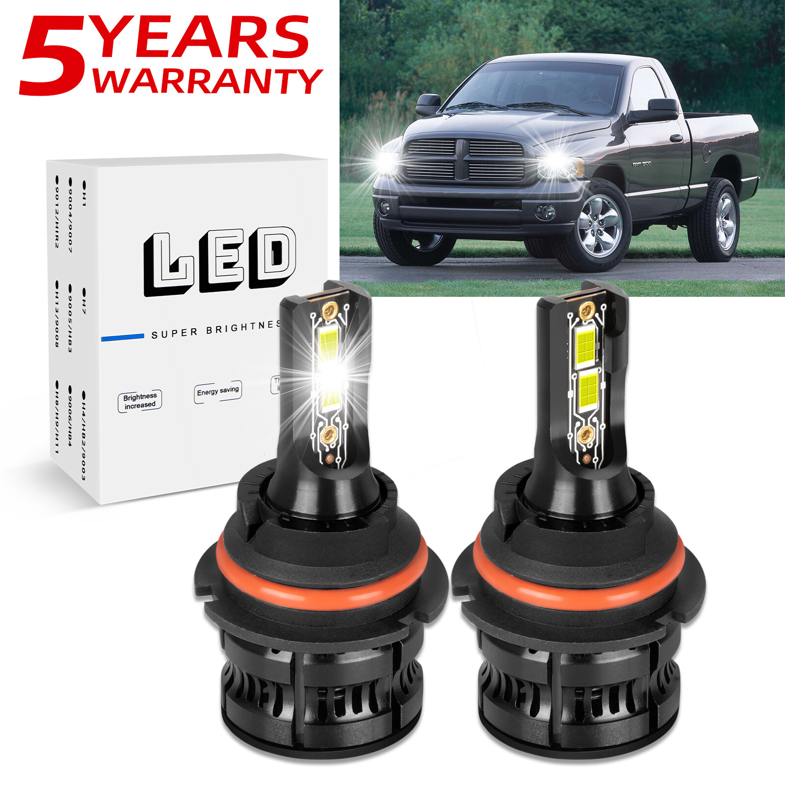 9007 LED Headlight High/Low Beam 55w for Dodge Ram 1500 2500 3500 2003 – 2005