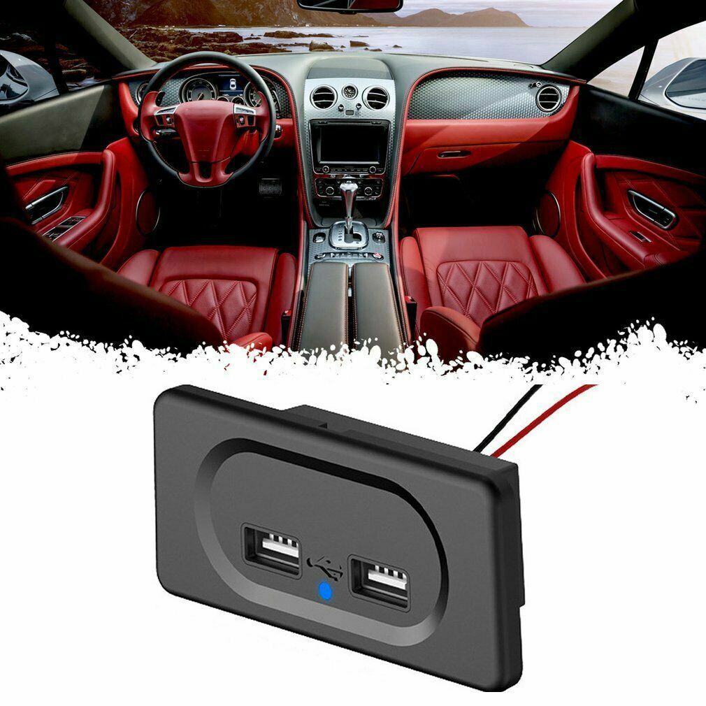 12V-24V 3.1A Dual USB Port Car Truck Fast Charger Socket Power Outlet Blue LED