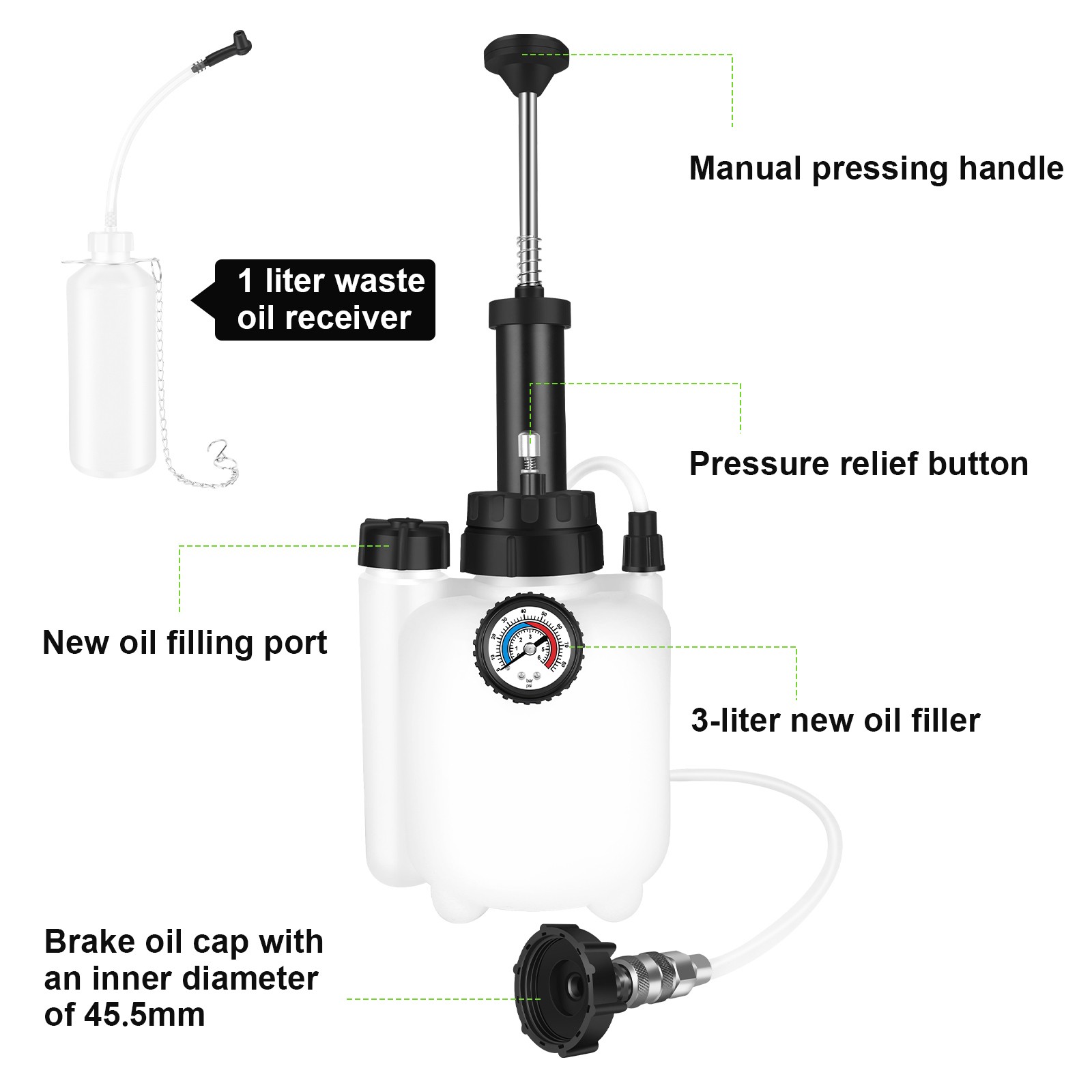 3L Brake Bleeder Kit Manual Fluid Pump W/4 Master Cylinder Adapters 1L Bottle US