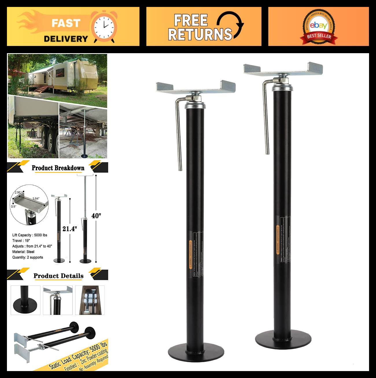 RV Slide Out Support Stabilizer Jacks – Heavy Duty Camper Accessories, 5000 Lbs,