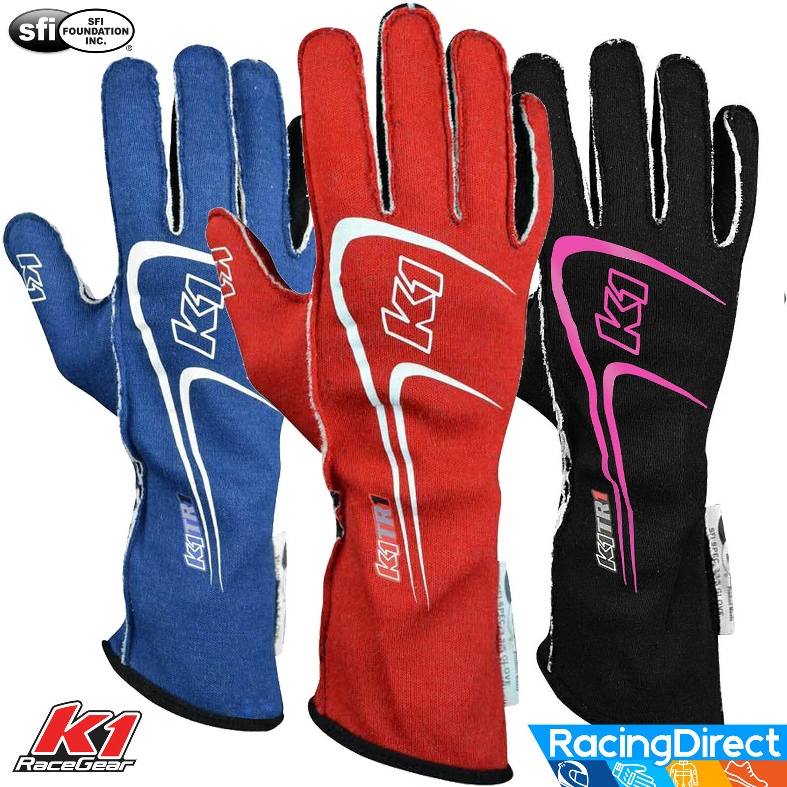 K1 Track 1 SFI-5 Racing Gloves – SFI Rated – Nomex 2-Layer Auto Kart Dirt Gloves
