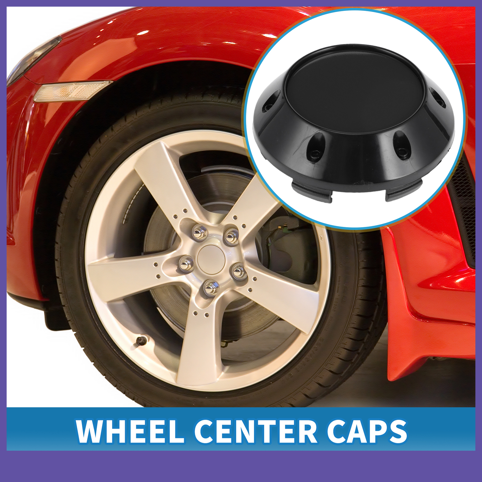 Single Wheel Center Caps OD: 68mm/2.68″ Black with Black Sticker Universal