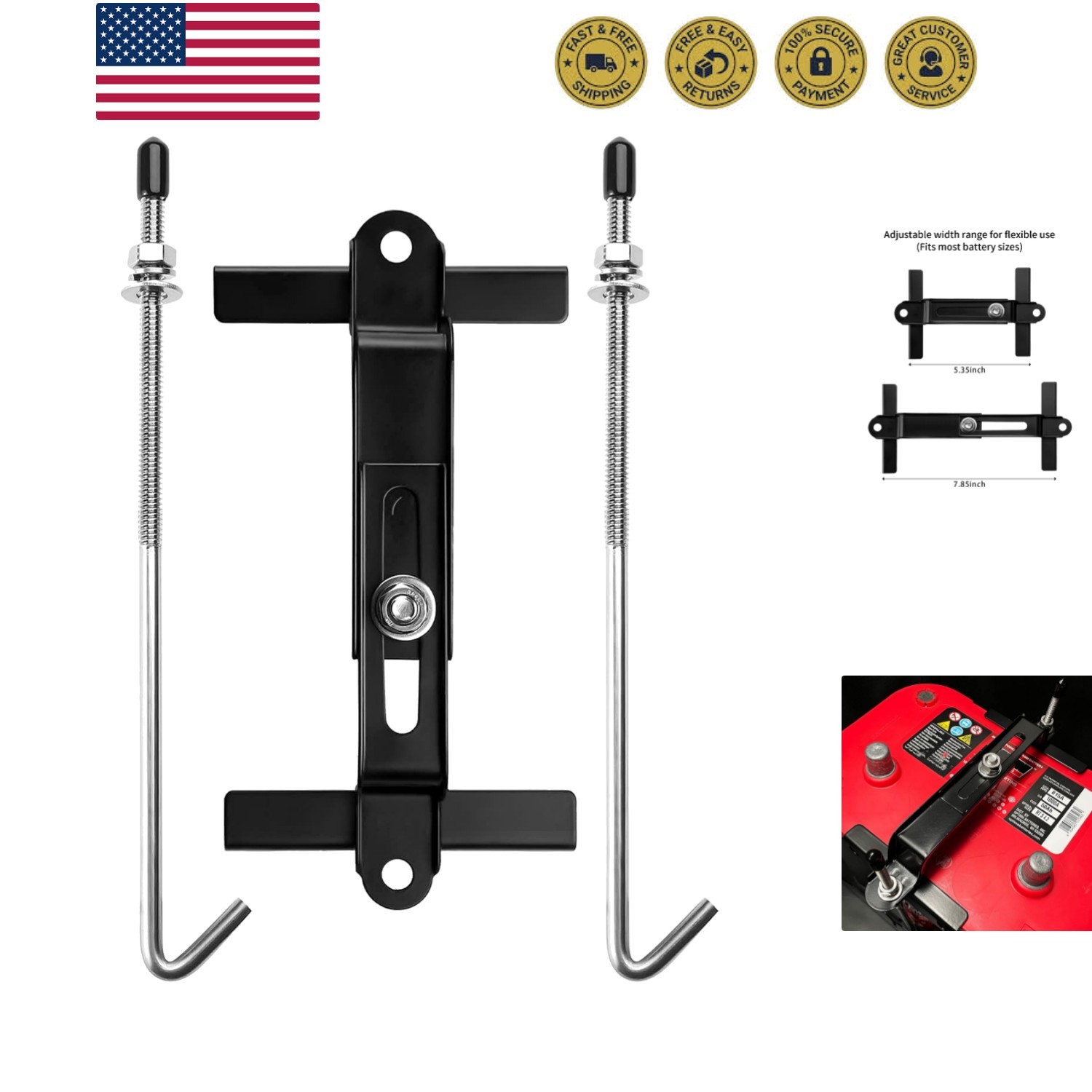 Adjustable Battery Hold Down,Universal Crossbar with 10”length,18-8 304 Stai…