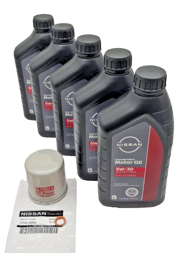 GENUINE OEM Nissan 5W-30 Oil Change Kit 5-Quart W/ 15208-65F0E Filter and Washer