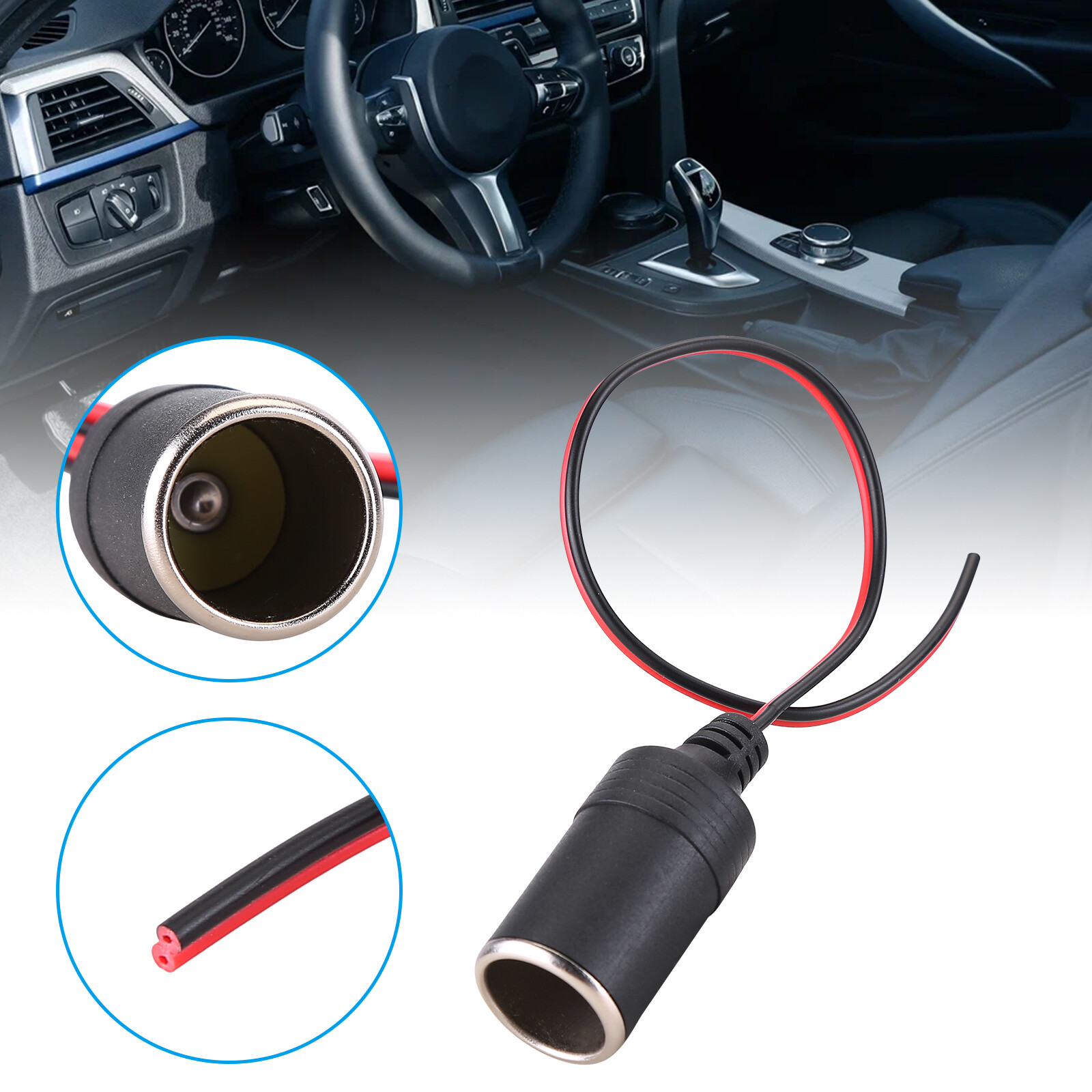 12V/24V Car Cigarette Lighter Charger Cable Female Socket Plug Connector Adapter