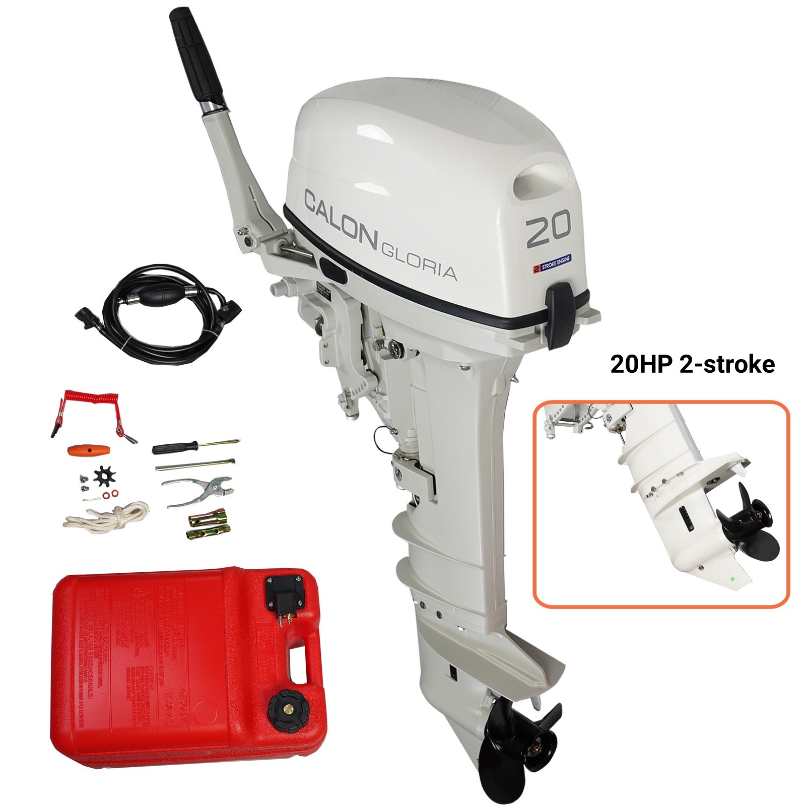 CALON T20BL 20HP 2-Stroke Long Shaft 22″ Tiller Manual Start FNR 24L Fuel Tank