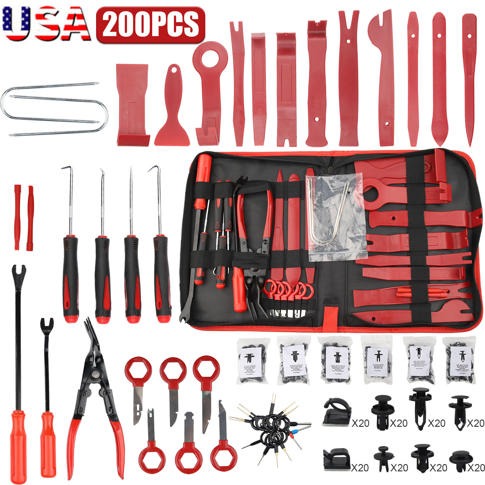 200Pcs Car Trim Removal Tool Set Hand Tools Pry Bar Panel Door Interior Clip Kit