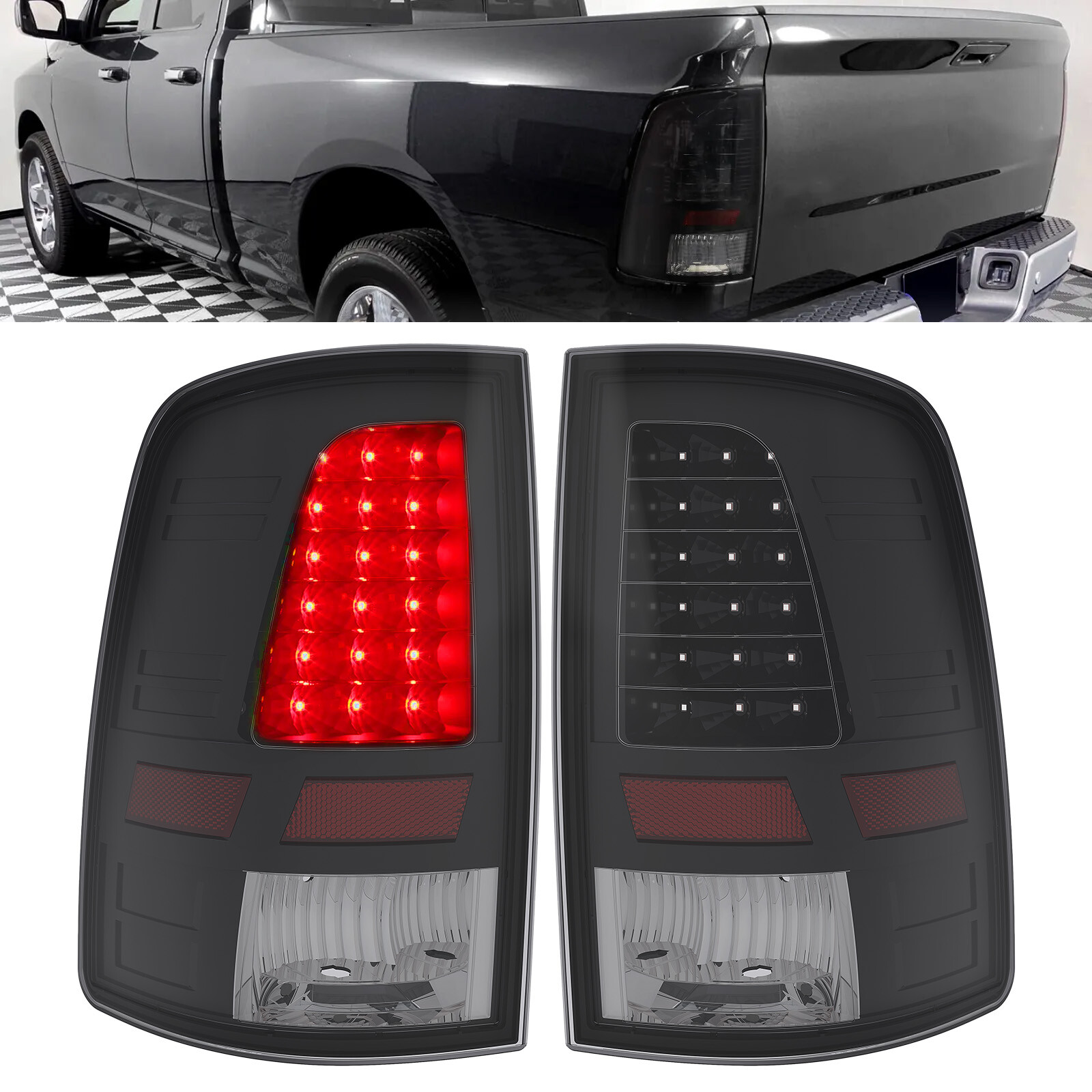 For 2009-2018 Dodge Ram 1500 2500 3500 LED Black Tail Lights Brake Lamps A Pair