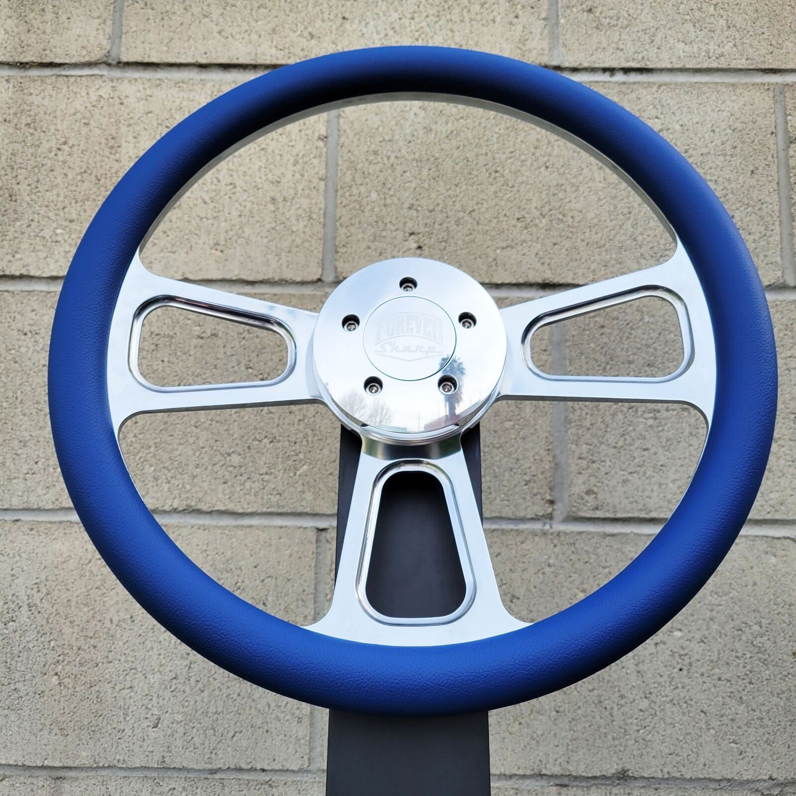 16 Inch Chrome Semi Truck Steering Wheel with Blue Vinyl Grip – 5 Hole