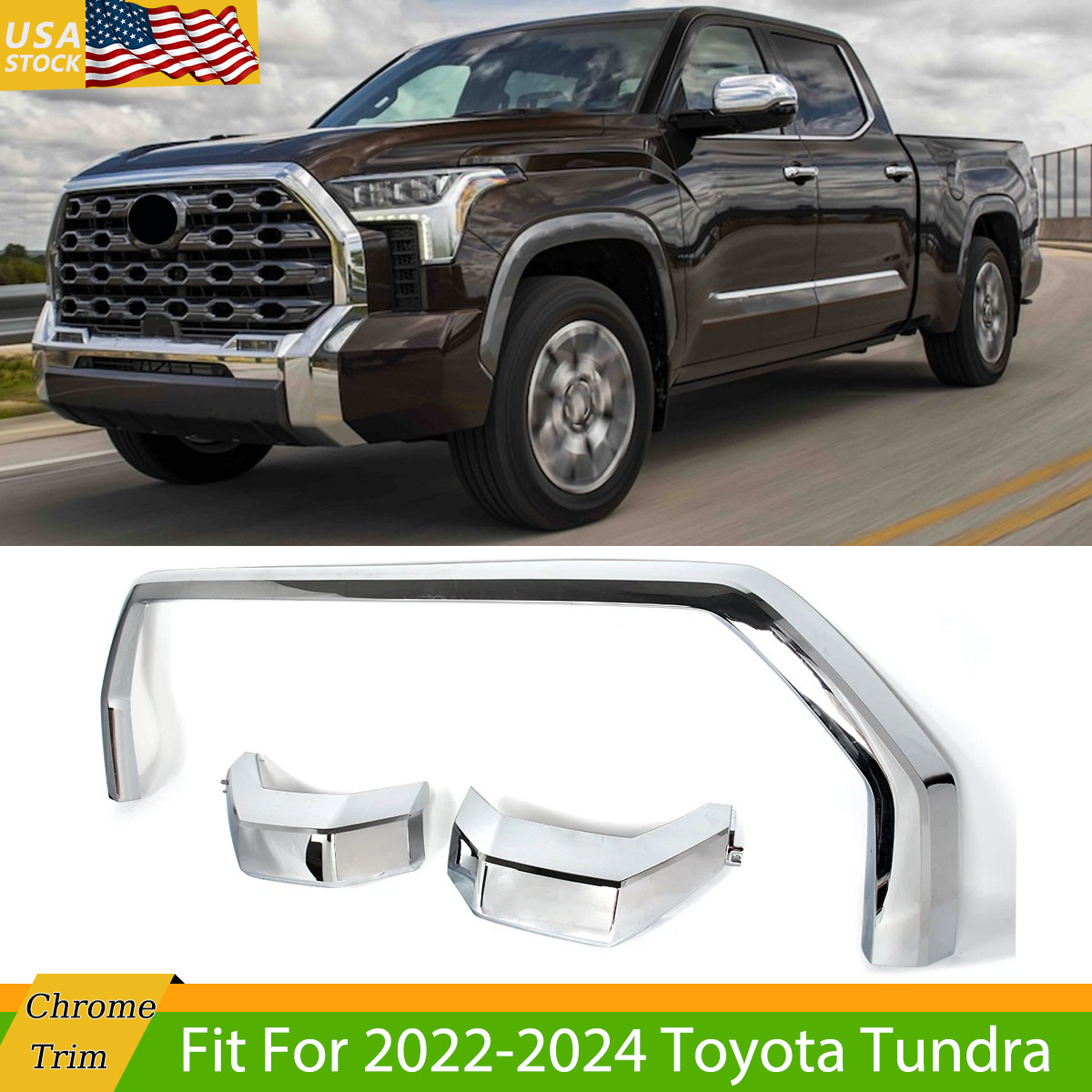 For Toyota Tundra 2022 2023 2024 Chrome Front Bumper Grille Molding Trim Cover