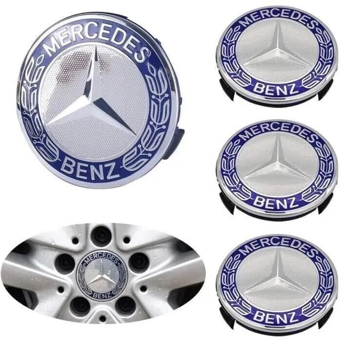 4Pack For Mercedes Benz Wheel Center Caps Emblem Rim Hub Cover Badge 2.95in Blue
