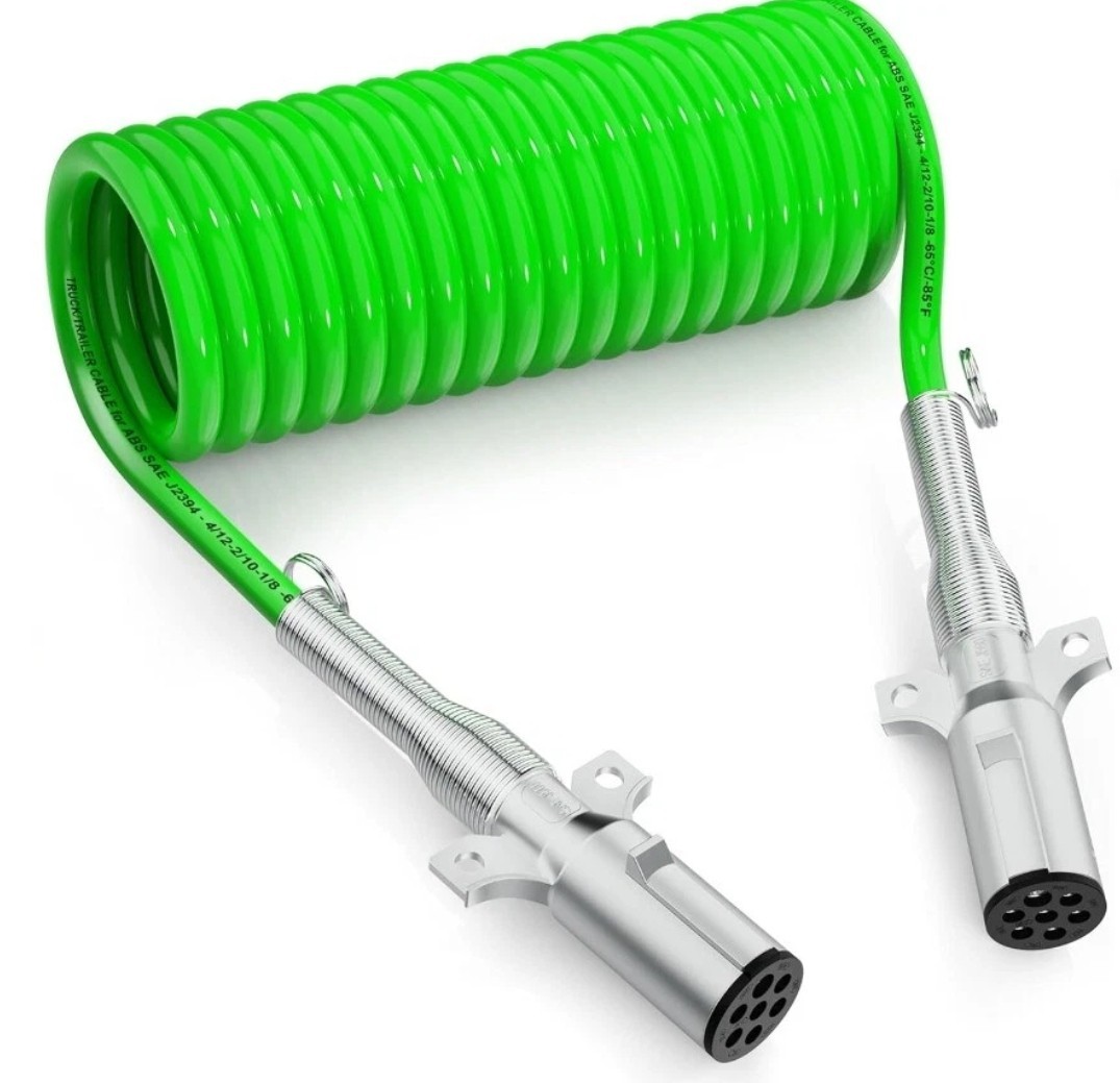 7 Way ABS 15″ Trailer Coil Cord Green Electric Tractor Power Cable Cord Green