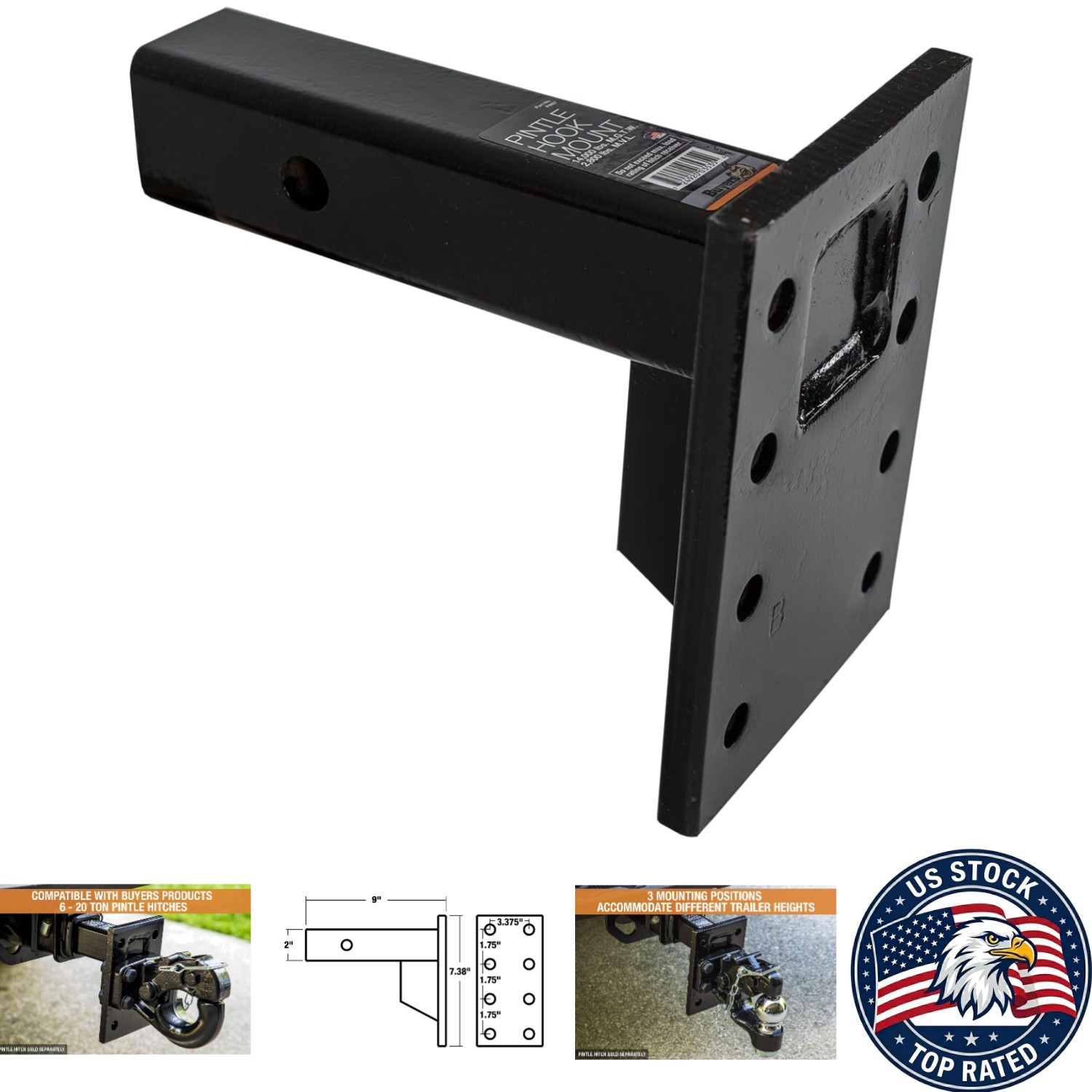 Universal Fit 3-Position Pintle Hook Trailer Hitch for Heavy-Duty Towing