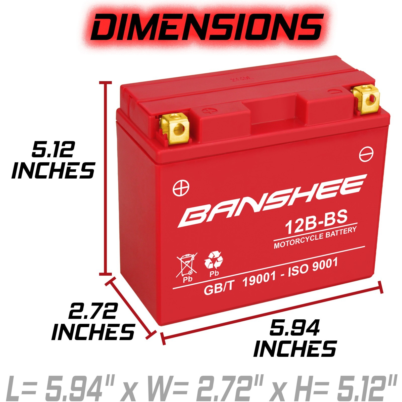 YT12B-BS12V Maintenance Free Sealed Battery for Ducati Kawasaki, 4 YEAR WARRANTY
