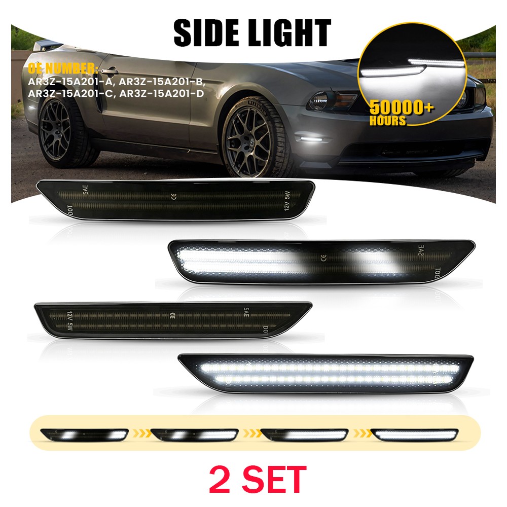 LED Side Marker Scanning White Lights 8PCS Fit For Ford Mustang 2010-2014 Smoked