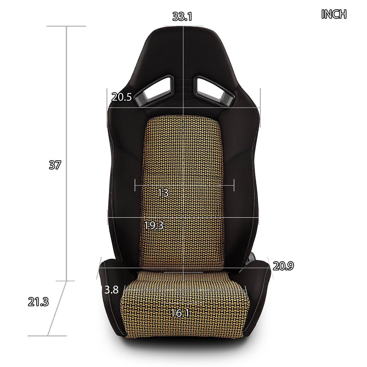 Universal Black+Gold I-pattern PVC Reclinable Racing Seats Pair Left/Right