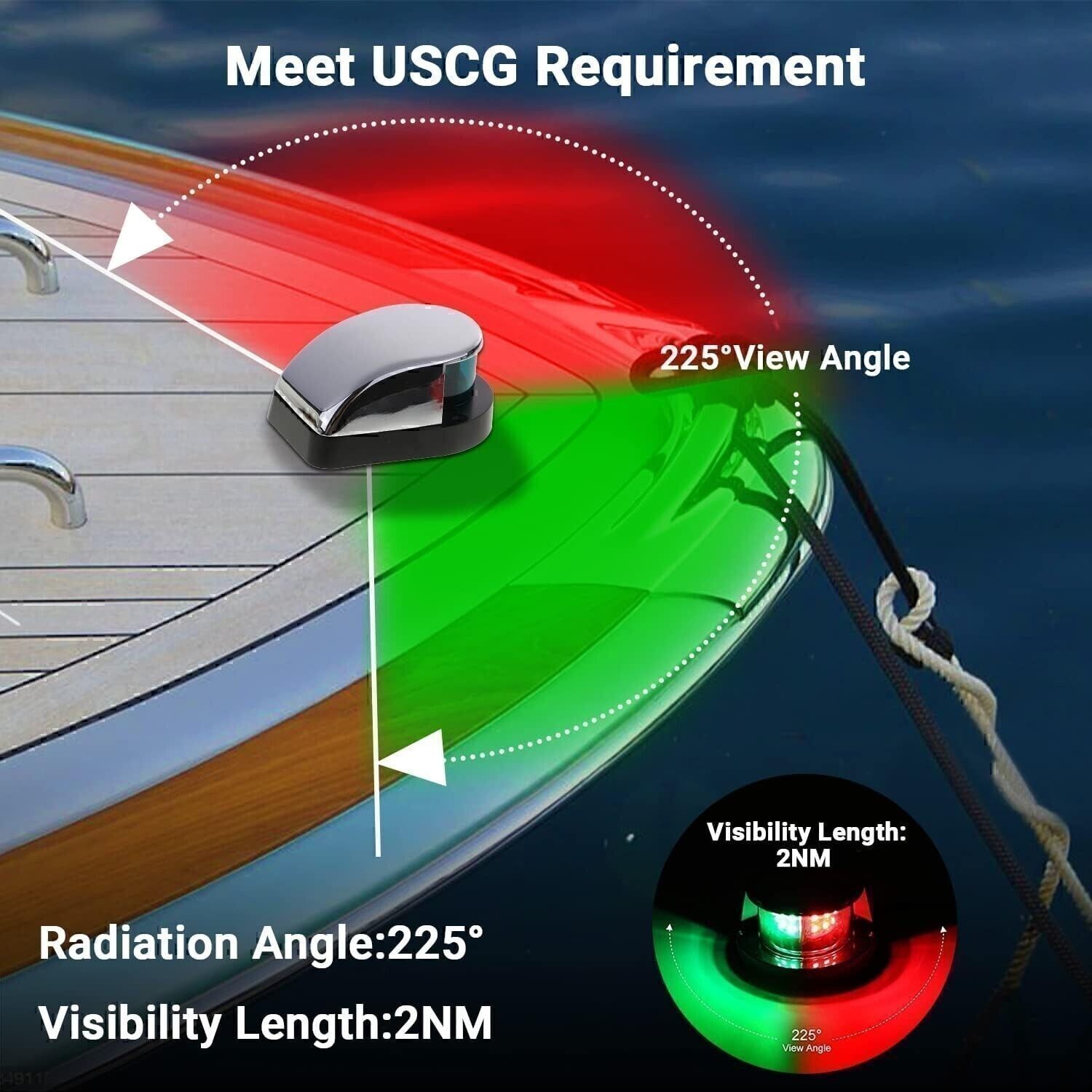 Waterproof Boat Navigation Light LED Bow Marine Front Pontoon Lamp Red and Green