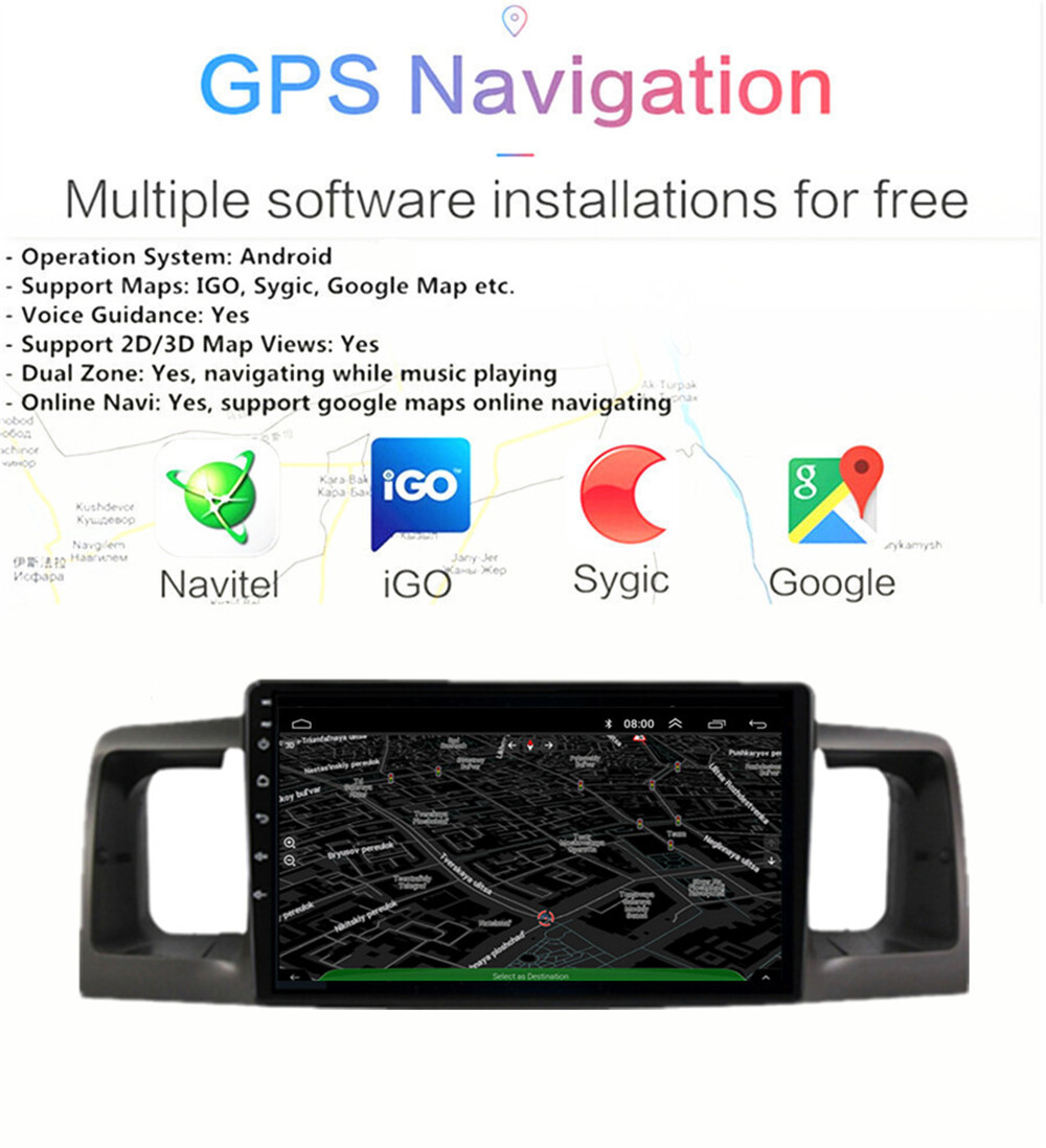 9″ Stereo Radio GPS FM WiFi 2+32GB For Toyota Corolla 2003-2008 Built-in Carplay