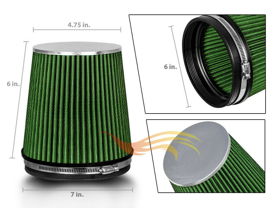 6″ GREEN Short Truck Dry Type Filter High Flow Sport Cold Air Intake Cone 152mm