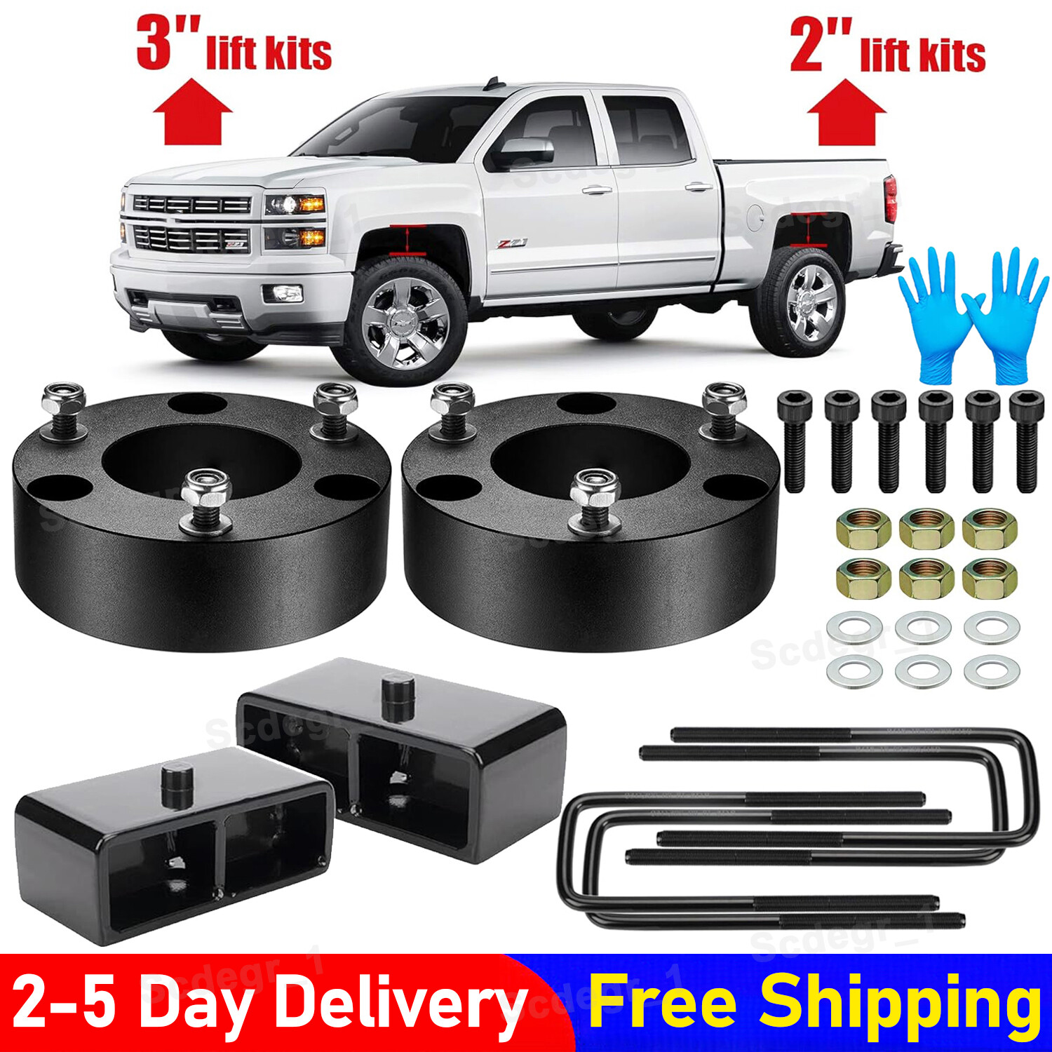 3″ Front and 2″ Rear Leveling lift kit for 2007-2022 Chevy Silverado Sierra GMC
