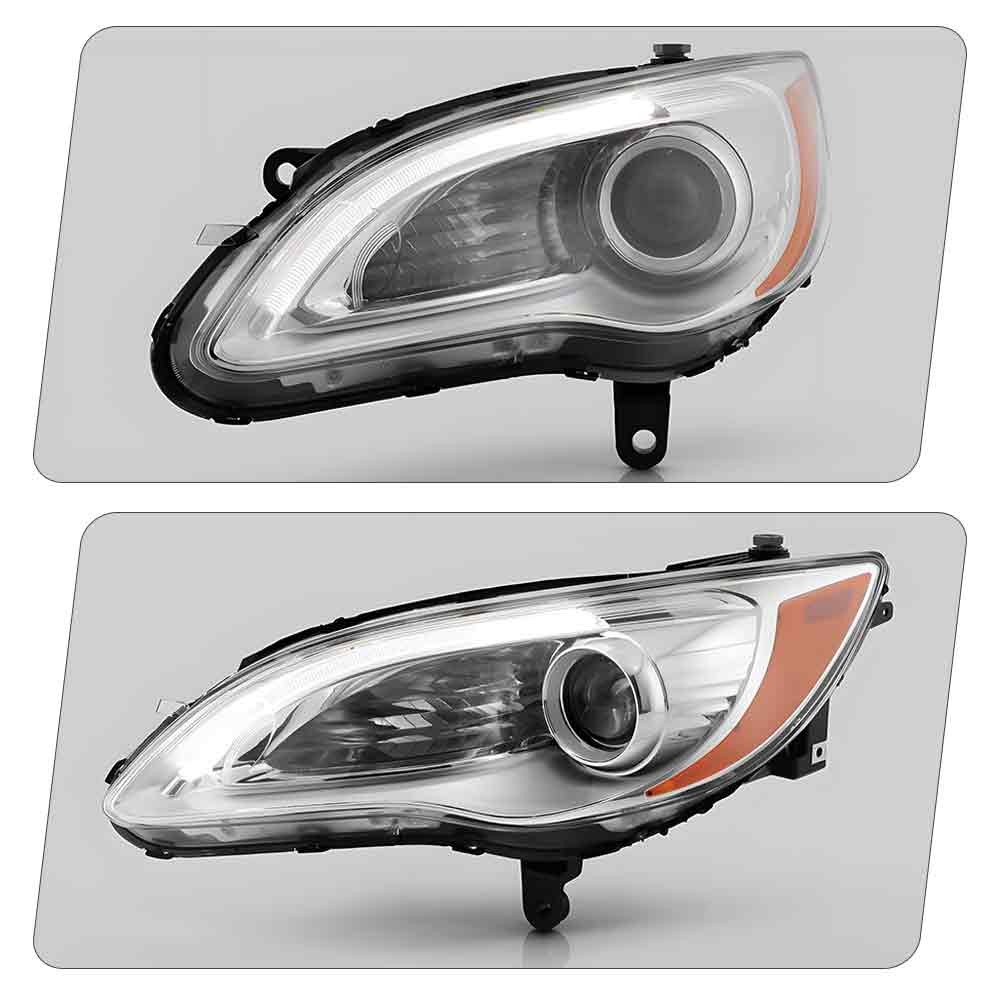 Pair Left+Right Headlights For 2011-2014 Chrysler 200 w/LED DRL Chrome Projector