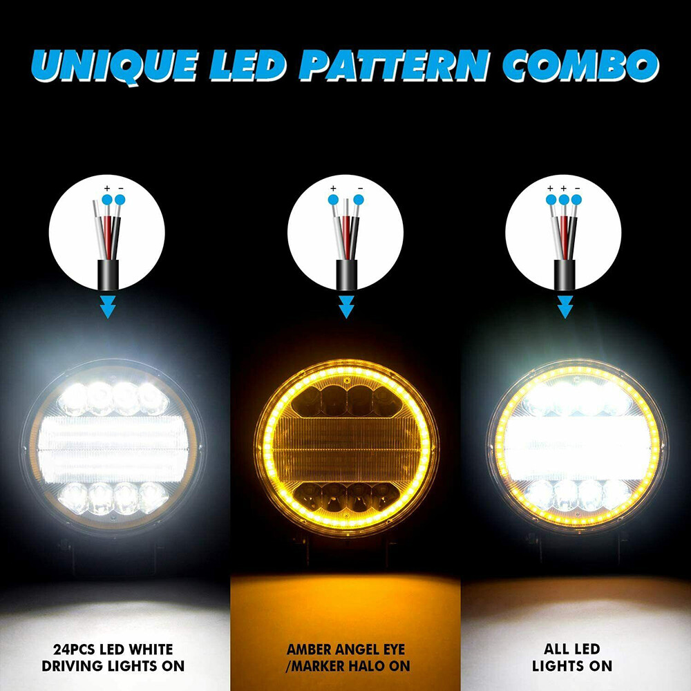 Pair 5”Inch LED Work Light Spot Flood Driving Fog Round Amber Lamp Offroad