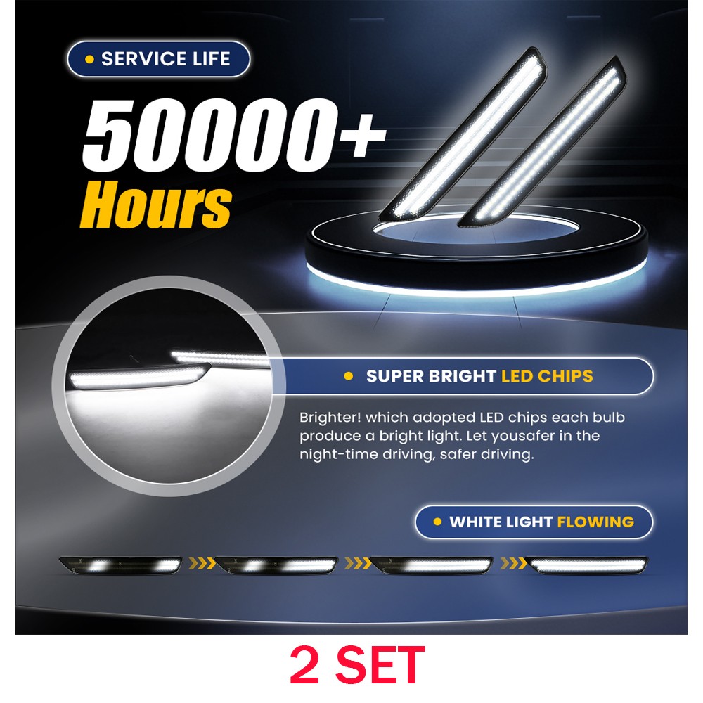 LED Side Marker Scanning White Lights 8PCS Fit For Ford Mustang 2010-2014 Smoked